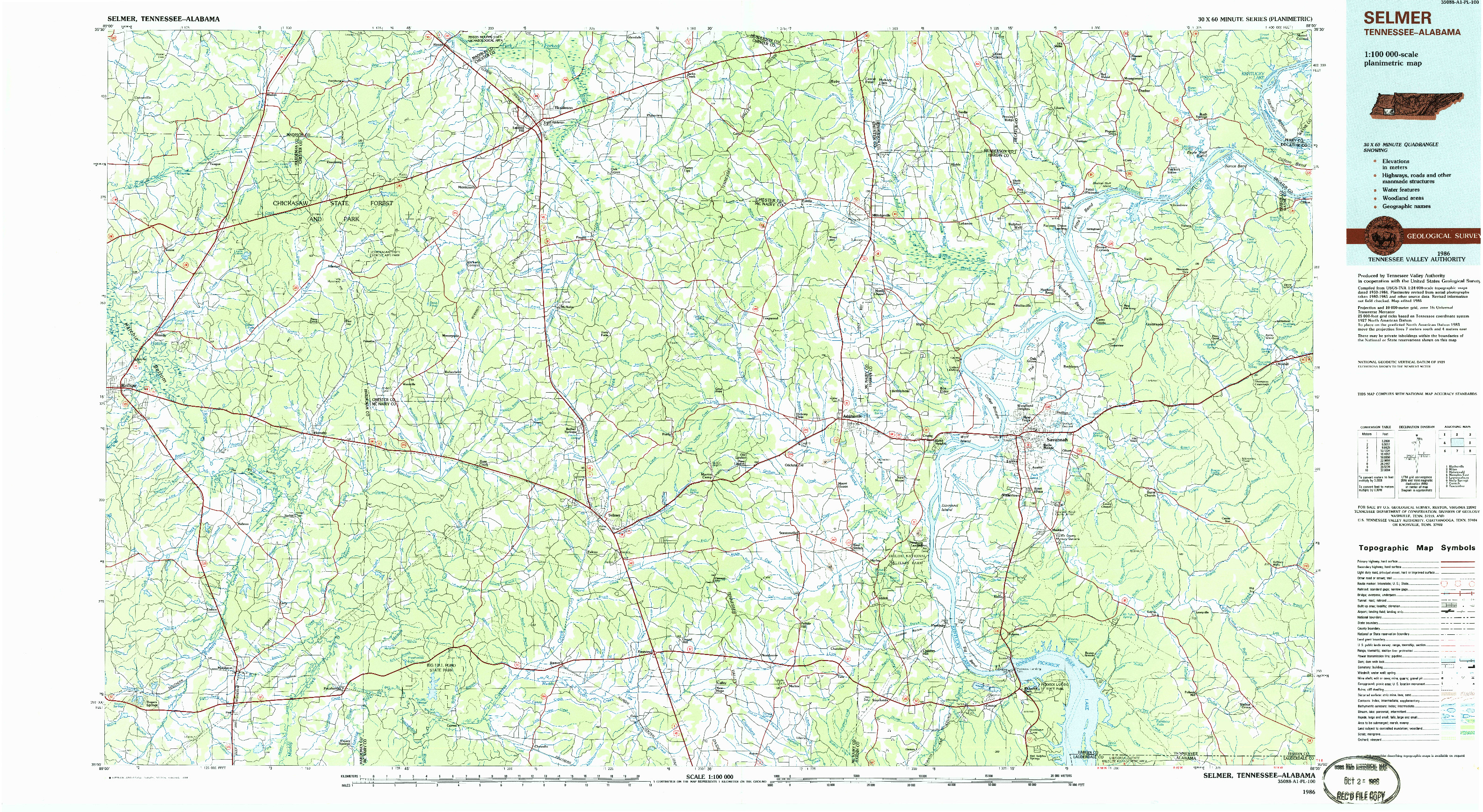 USGS 1:100000-SCALE QUADRANGLE FOR SELMER, TN 1986