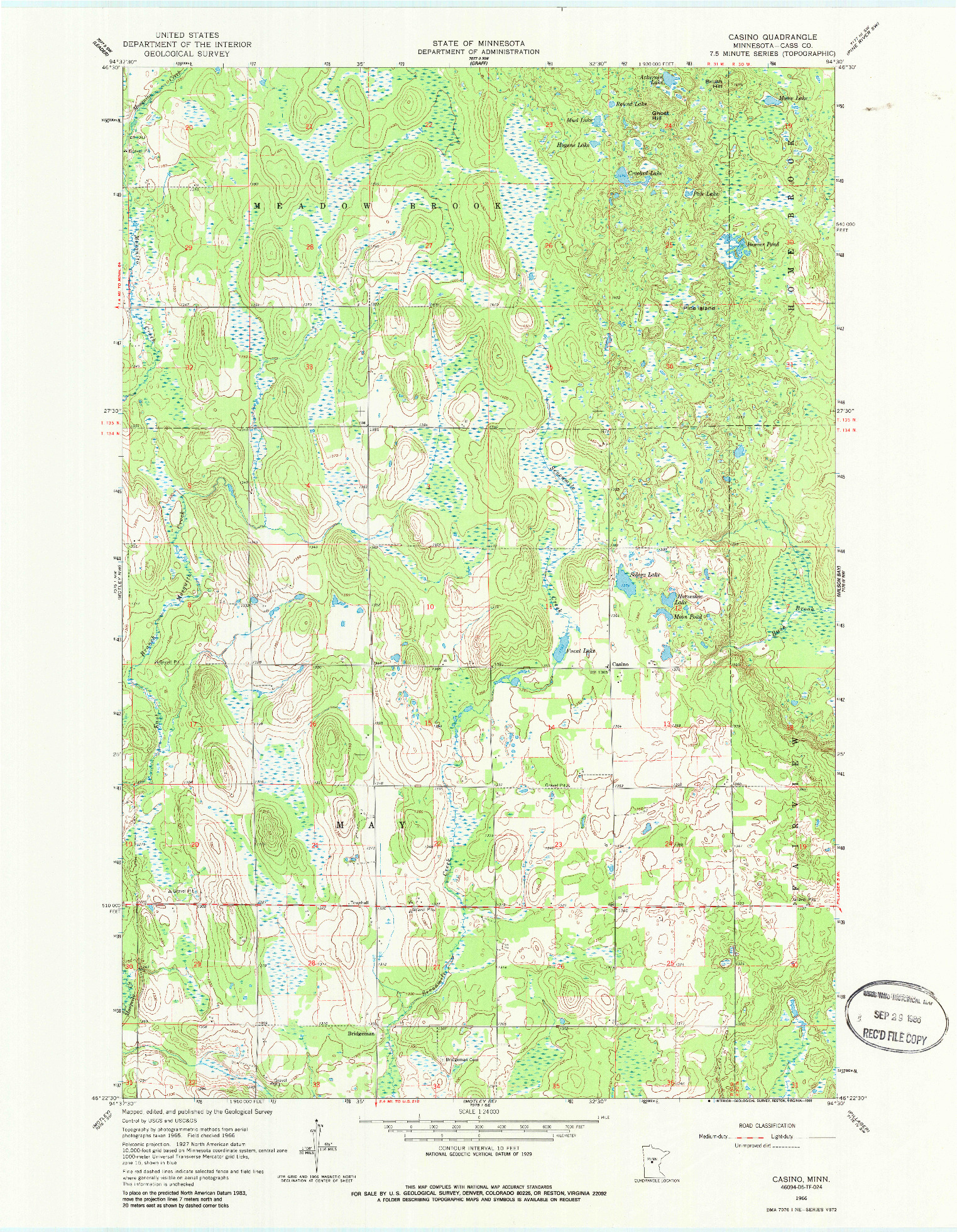 USGS 1:24000-SCALE QUADRANGLE FOR CASINO, MN 1966