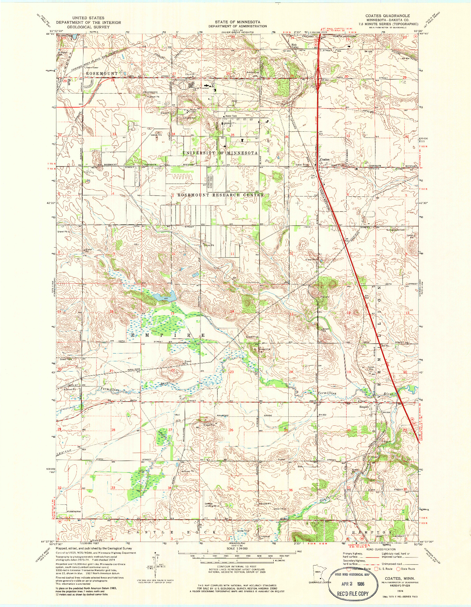 USGS 1:24000-SCALE QUADRANGLE FOR COATES, MN 1974
