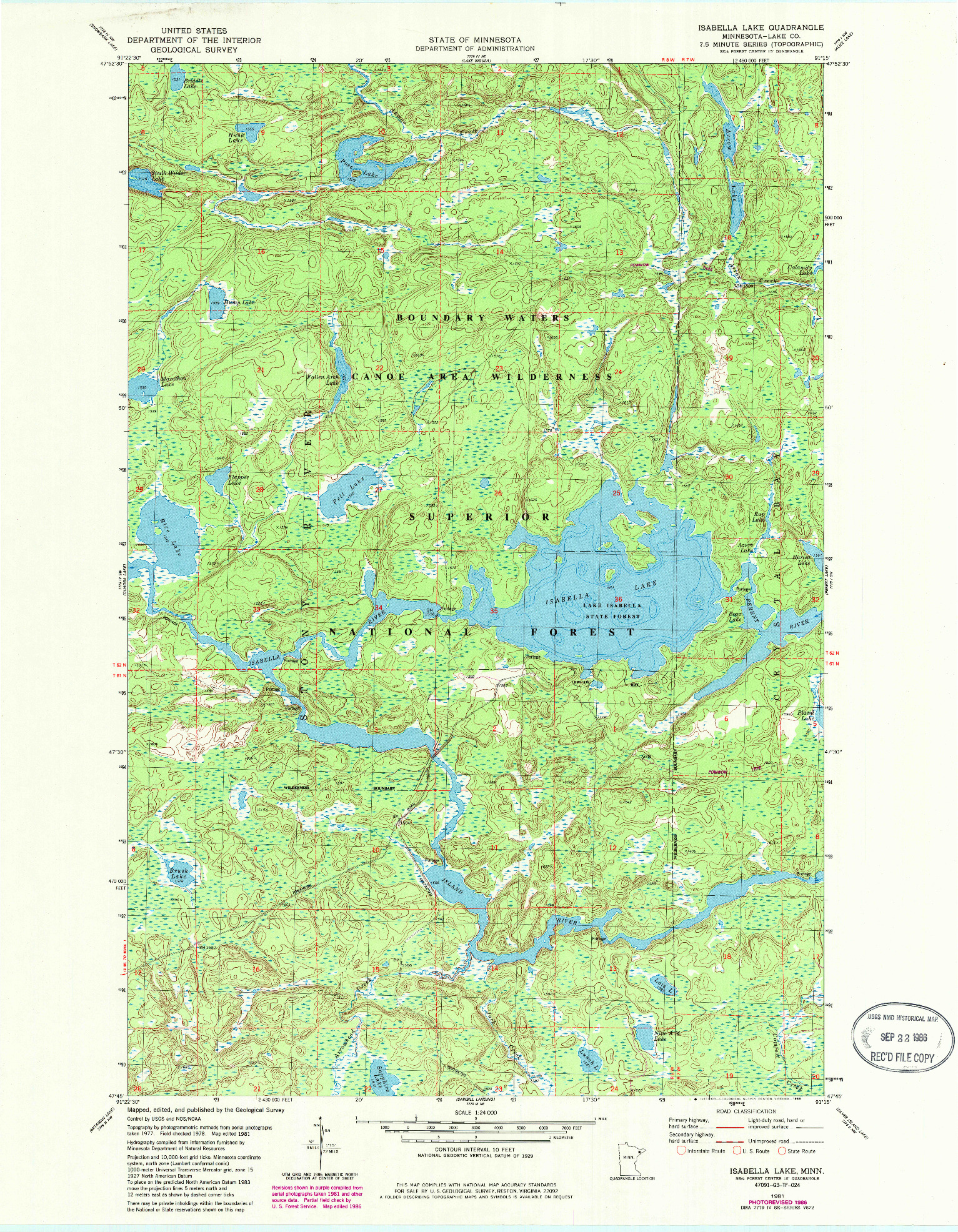 USGS 1:24000-SCALE QUADRANGLE FOR ISABELLA LAKE, MN 1981