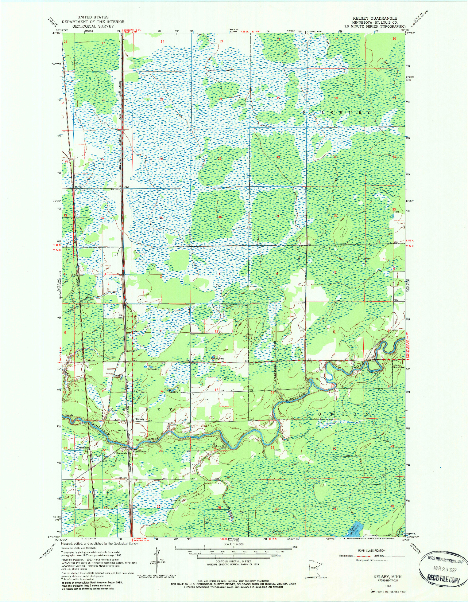 USGS 1:24000-SCALE QUADRANGLE FOR KELSEY, MN 1963