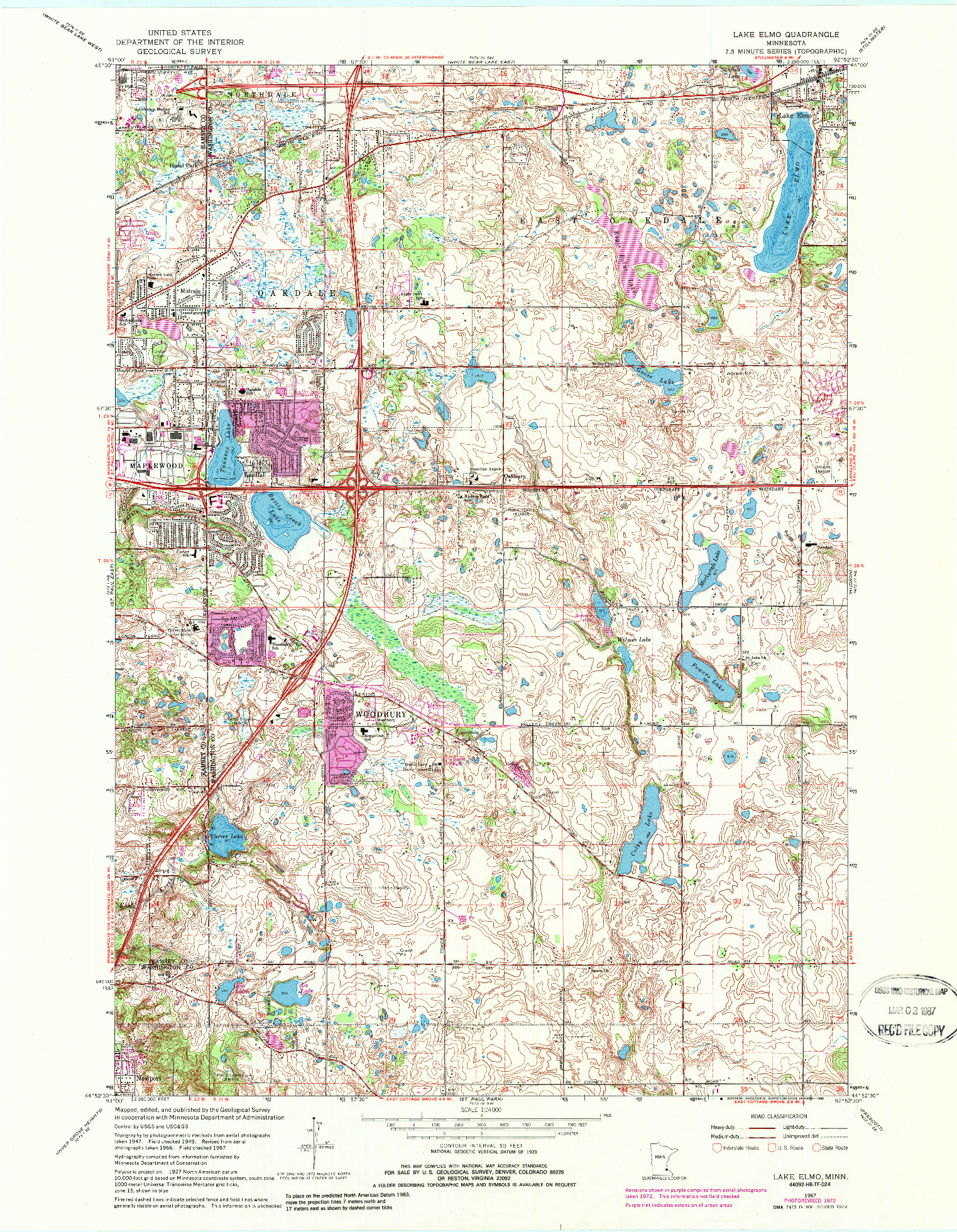 USGS 1:24000-SCALE QUADRANGLE FOR LAKE ELMO, MN 1967