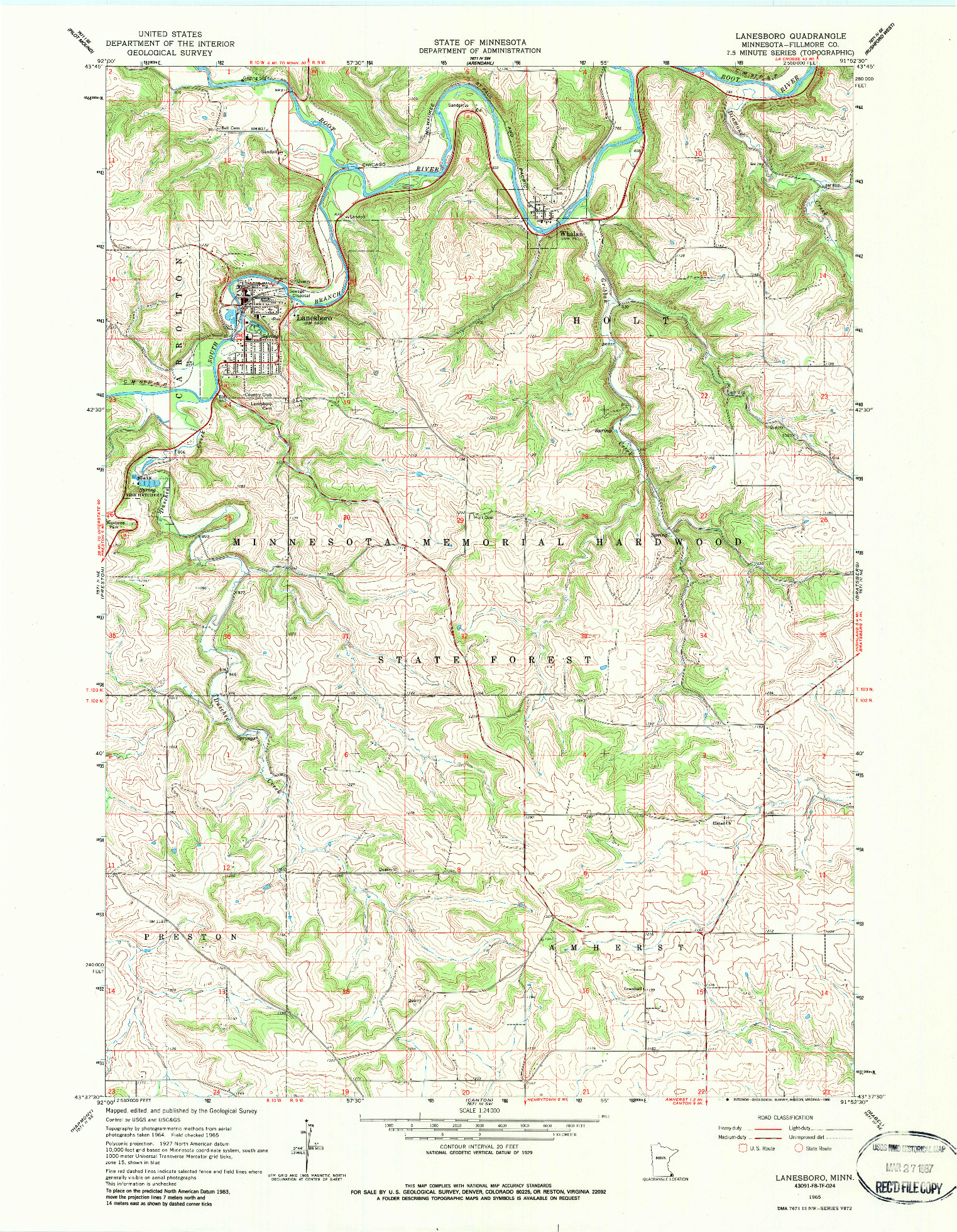 USGS 1:24000-SCALE QUADRANGLE FOR LANESBORO, MN 1965