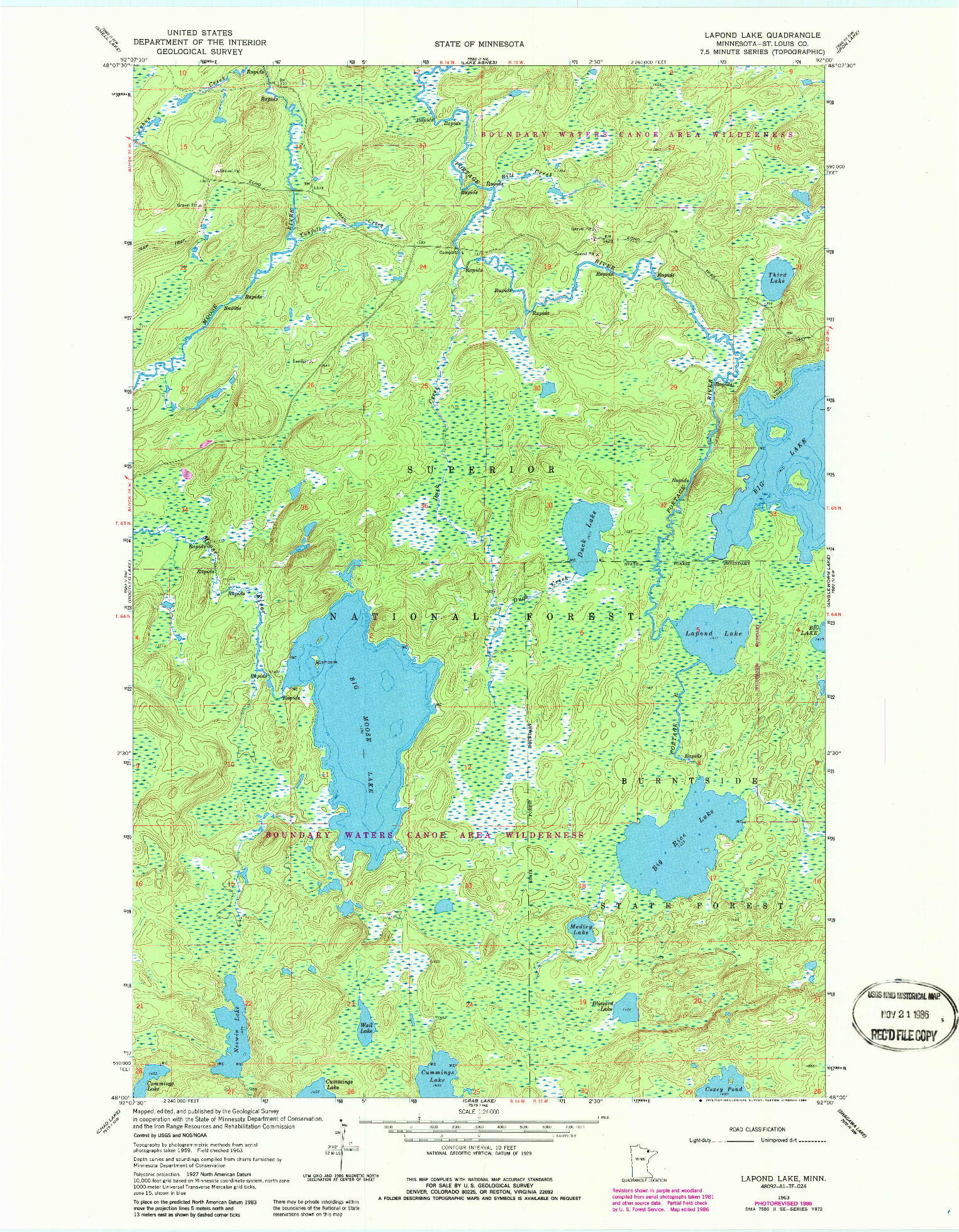 USGS 1:24000-SCALE QUADRANGLE FOR LAPOND LAKE, MN 1963