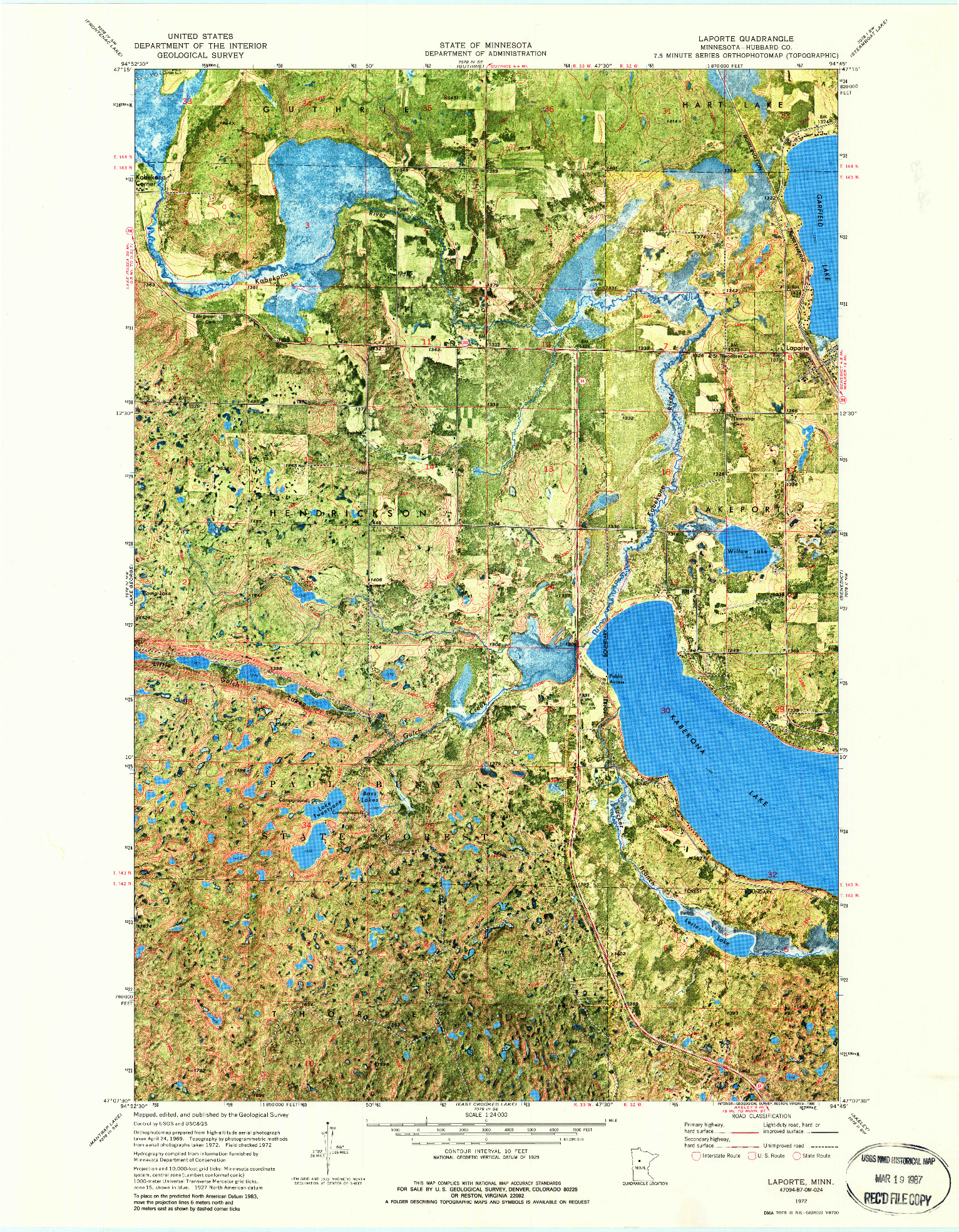 USGS 1:24000-SCALE QUADRANGLE FOR LAPORTE, MN 1972