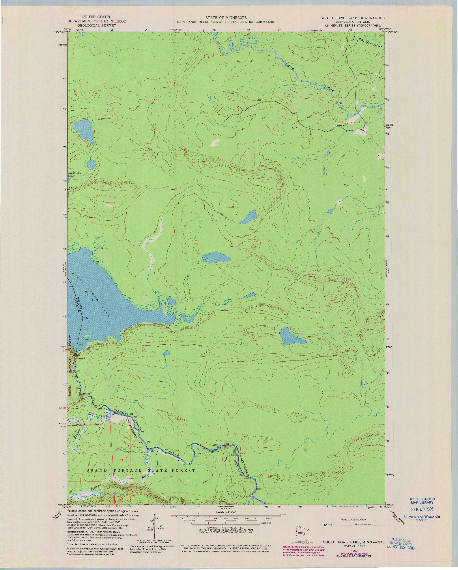 USGS 1:24000-SCALE QUADRANGLE FOR SOUTH FOWL LAKE, MN 1960