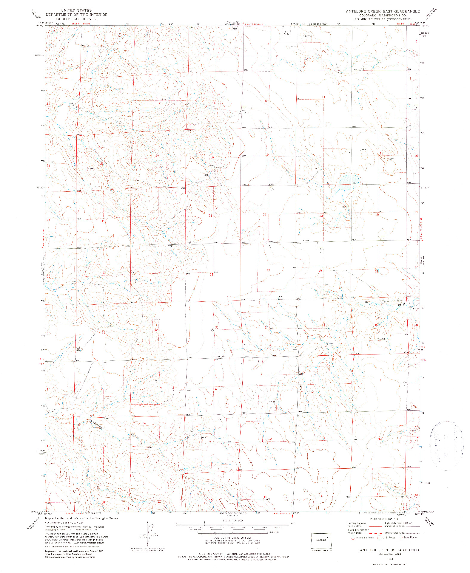 USGS 1:24000-SCALE QUADRANGLE FOR ANTELOPE CREEK EAST, CO 1973