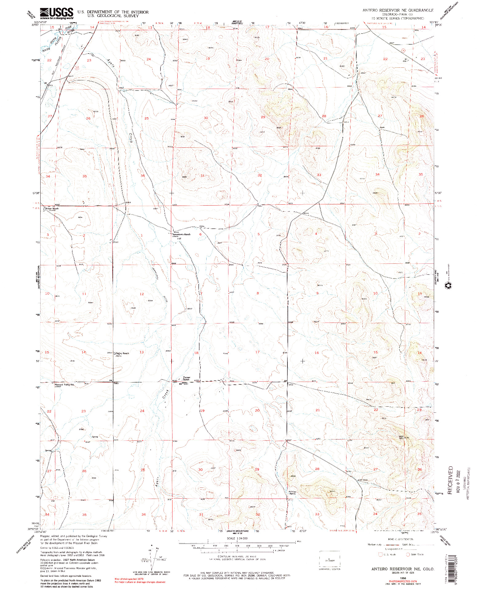 USGS 1:24000-SCALE QUADRANGLE FOR ANTERO RESERVOIR NE, CO 1956