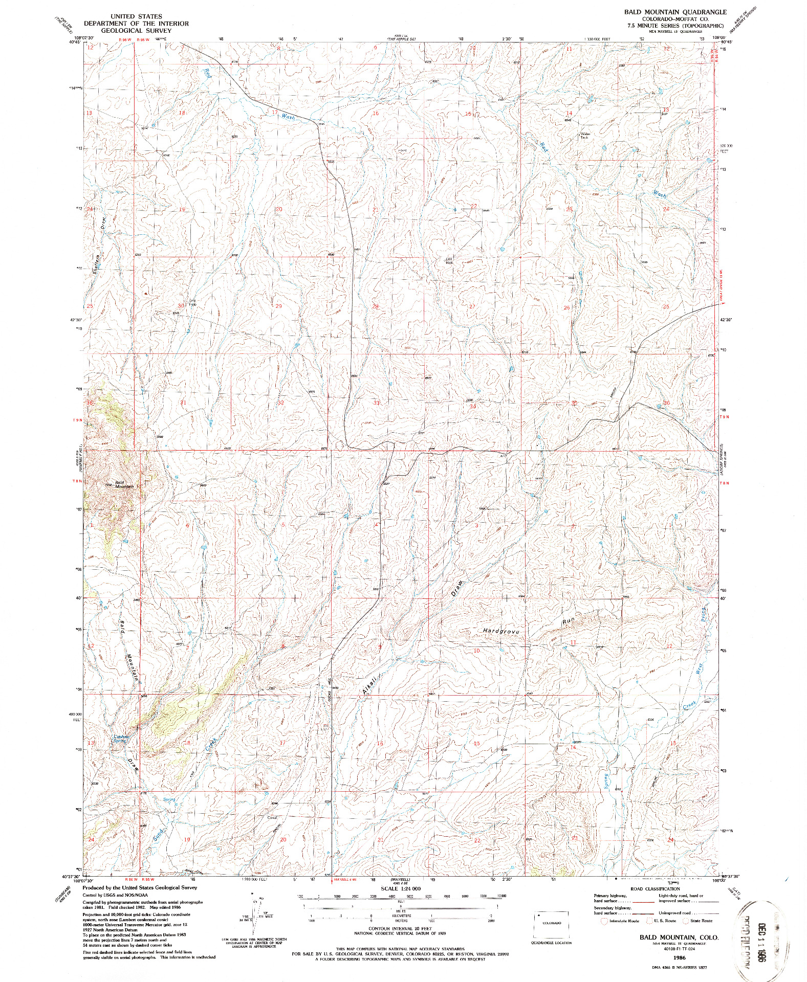 USGS 1:24000-SCALE QUADRANGLE FOR BALD MOUNTAIN, CO 1986