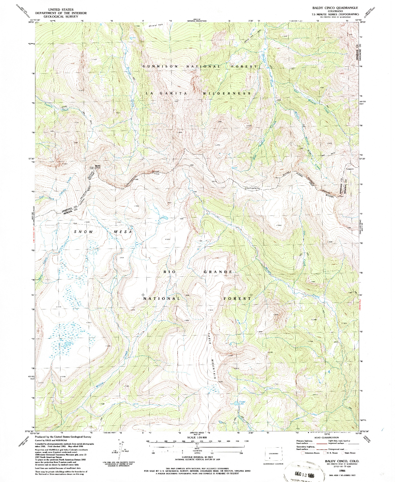 USGS 1:24000-SCALE QUADRANGLE FOR BALDY CINCO, CO 1986