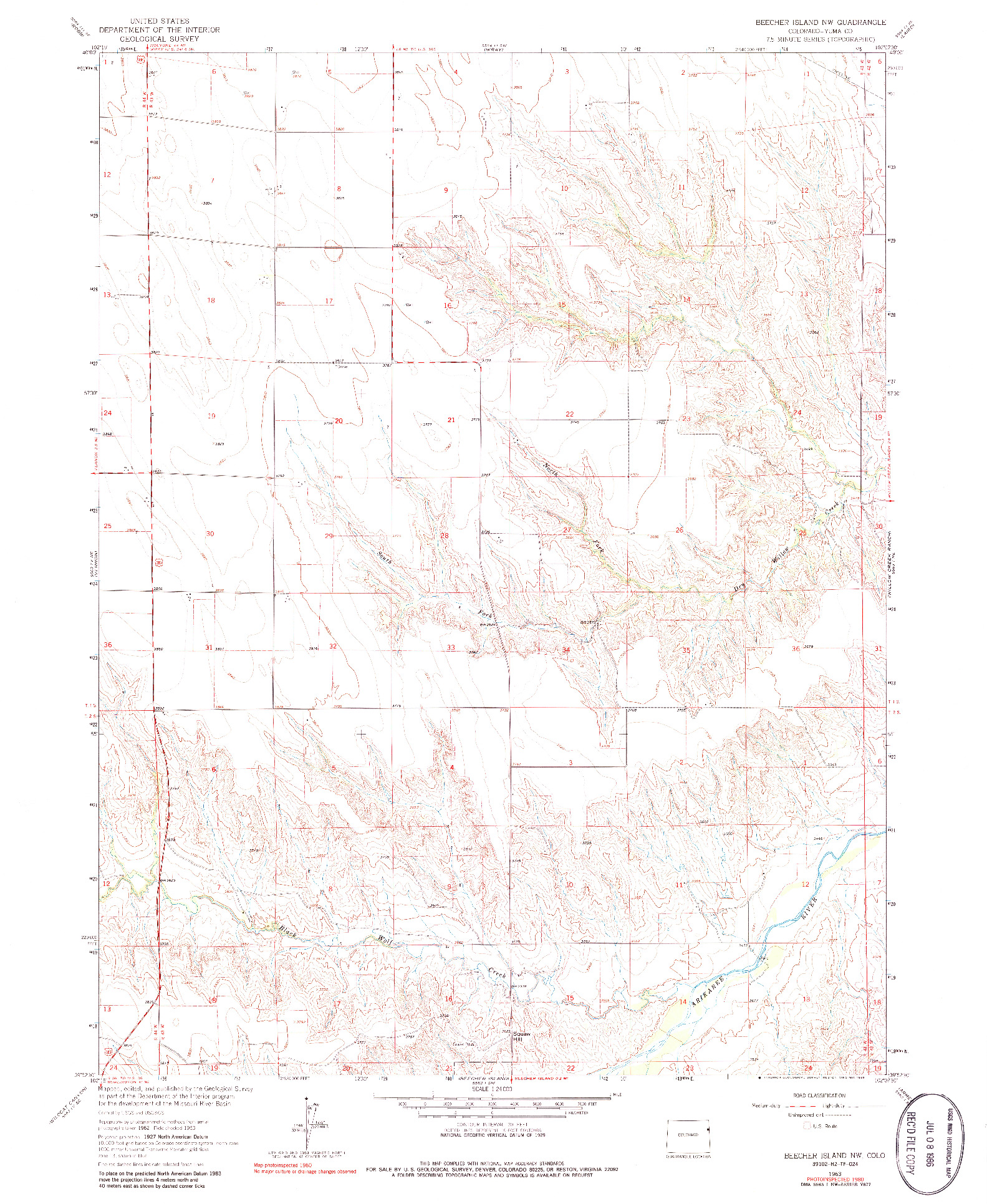 USGS 1:24000-SCALE QUADRANGLE FOR BEECHER ISLAND NW, CO 1963