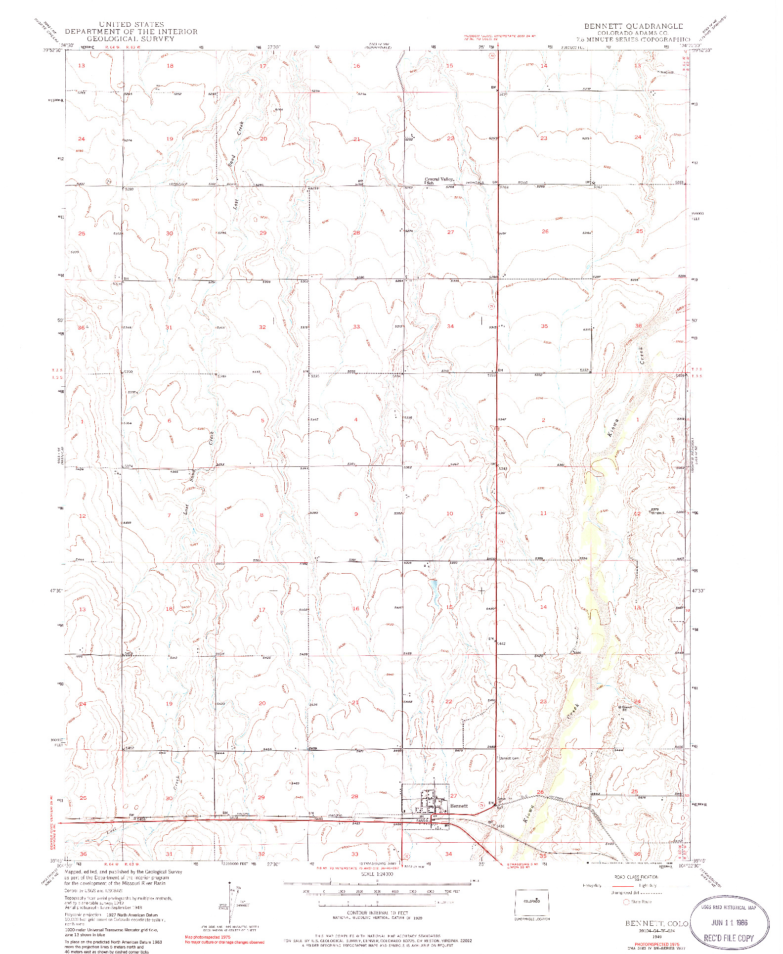 USGS 1:24000-SCALE QUADRANGLE FOR BENNETT, CO 1949