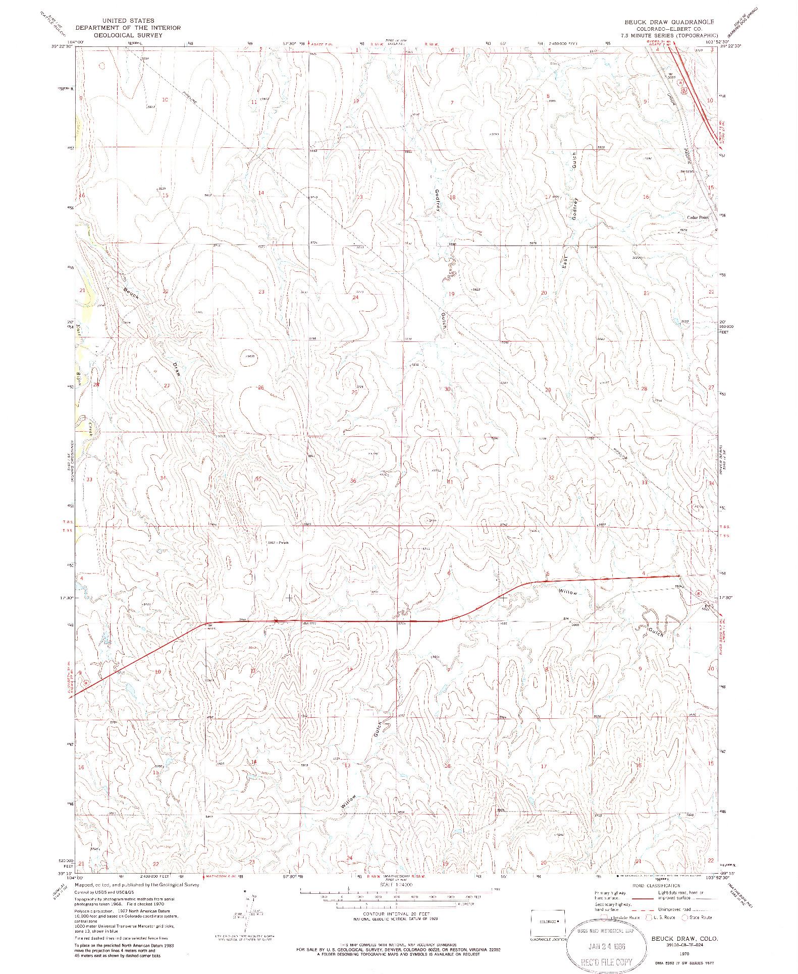 USGS 1:24000-SCALE QUADRANGLE FOR BEUCK DRAW, CO 1970