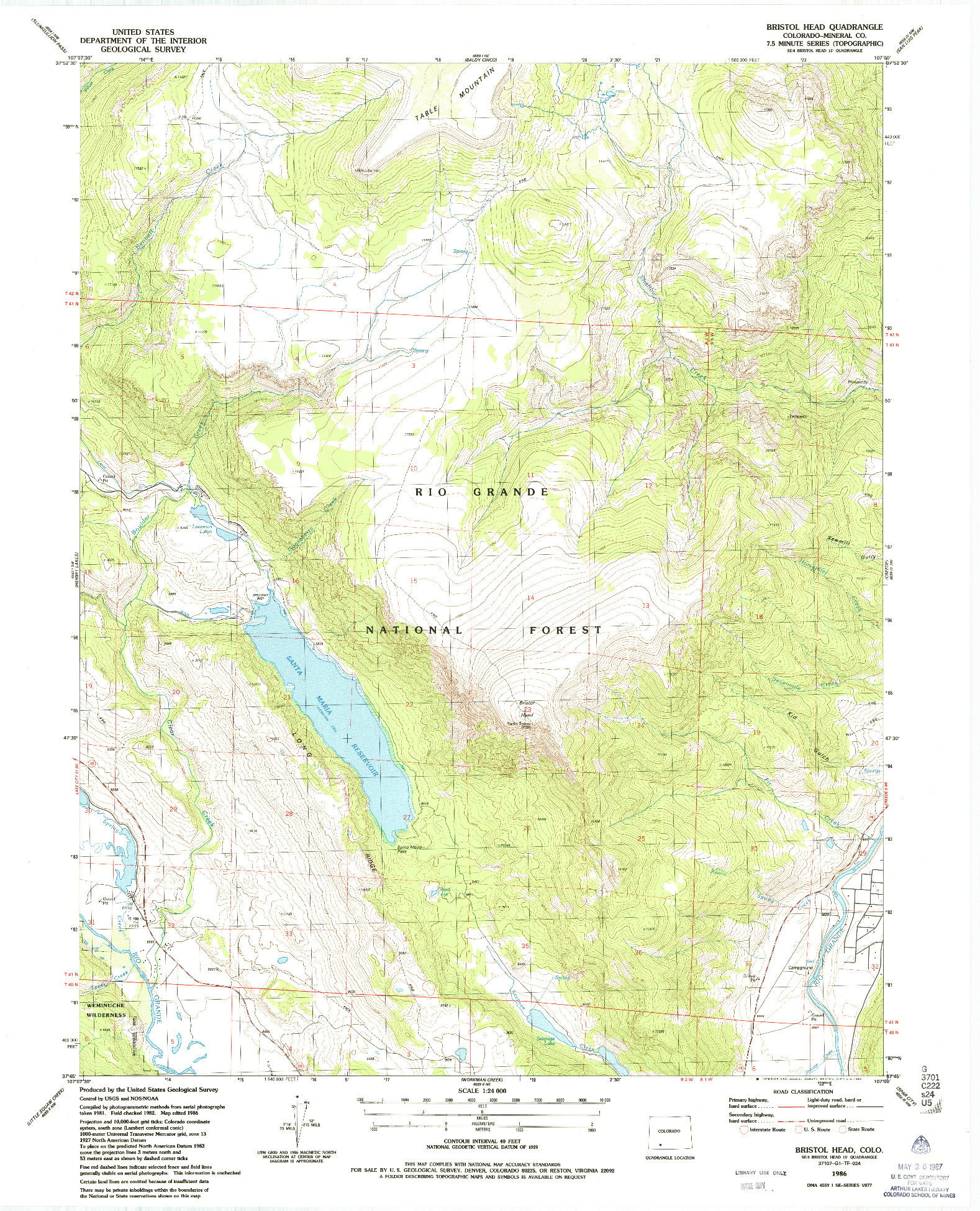 USGS 1:24000-SCALE QUADRANGLE FOR BRISTOL HEAD, CO 1986