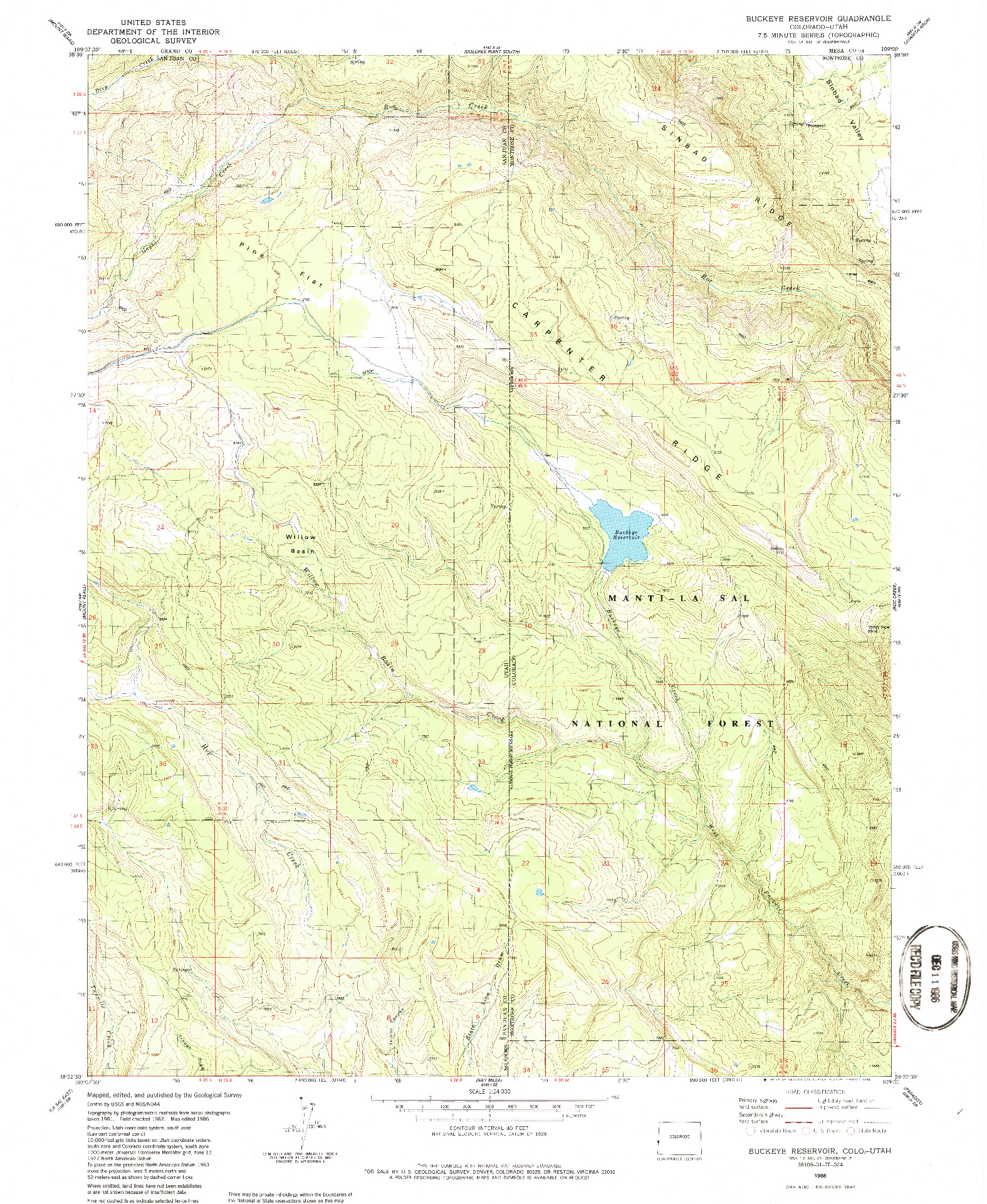 USGS 1:24000-SCALE QUADRANGLE FOR BUCKEYE RESERVOIR, CO 1986