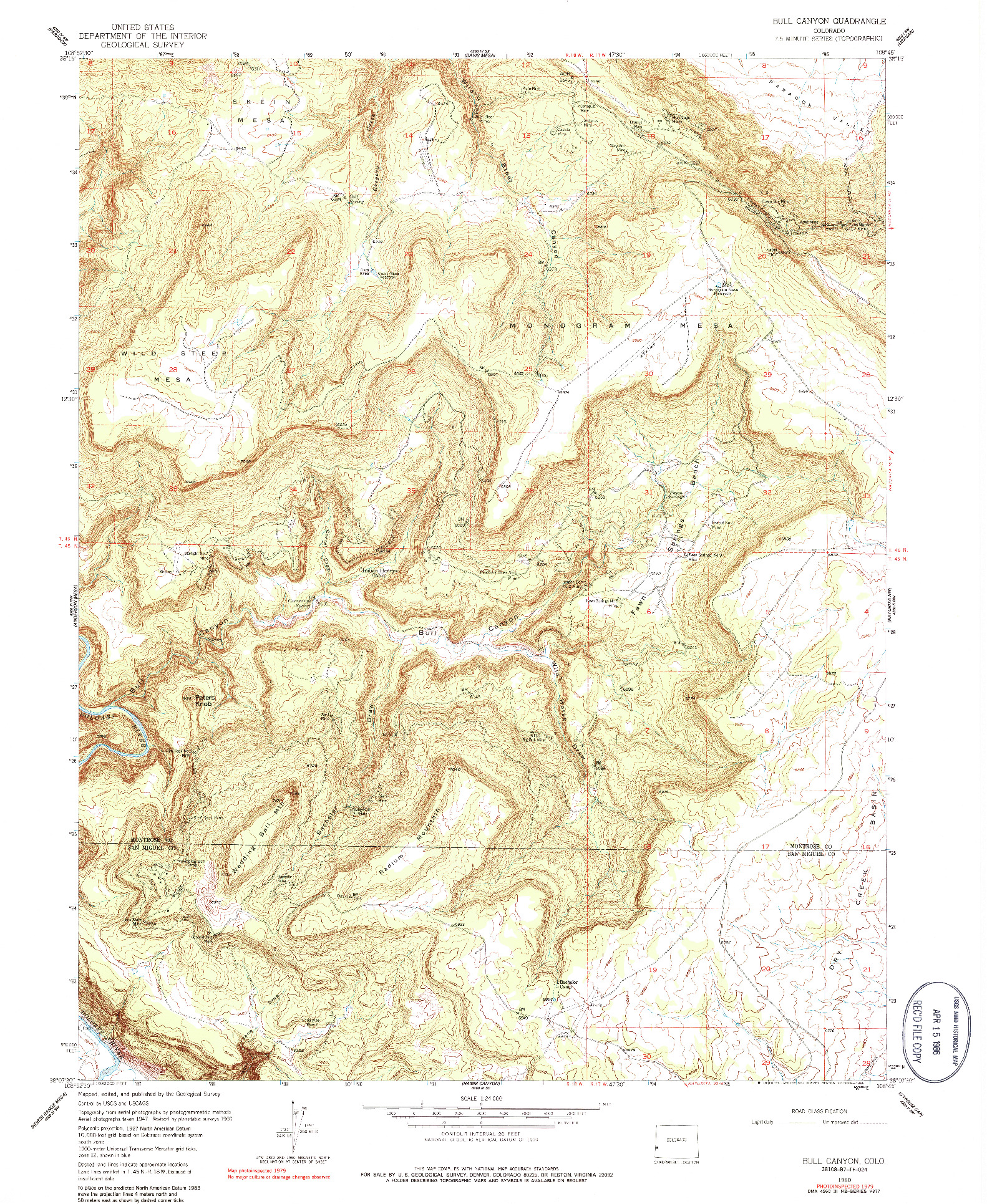 USGS 1:24000-SCALE QUADRANGLE FOR BULL CANYON, CO 1960