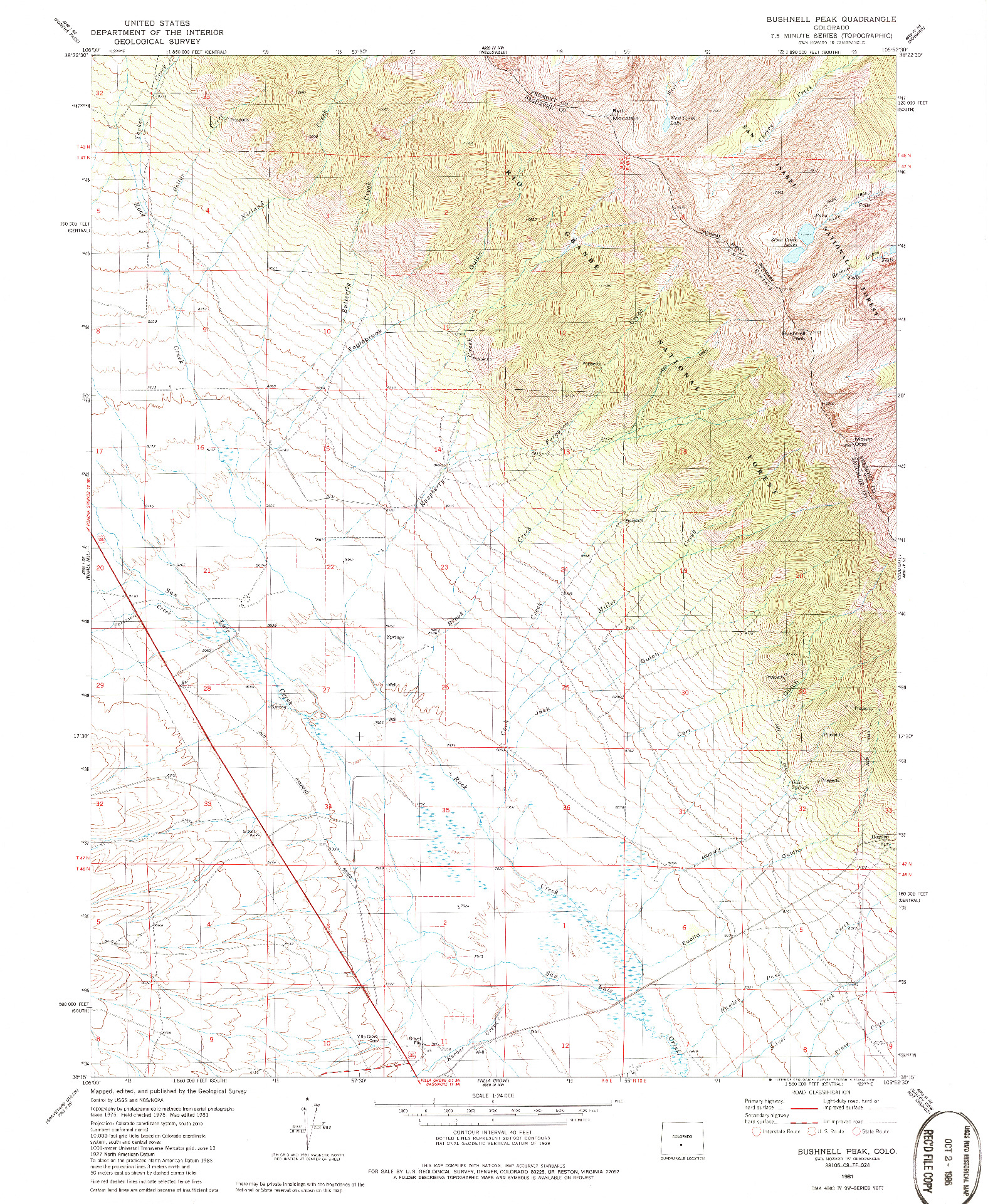 USGS 1:24000-SCALE QUADRANGLE FOR BUSHNELL PEAK, CO 1981