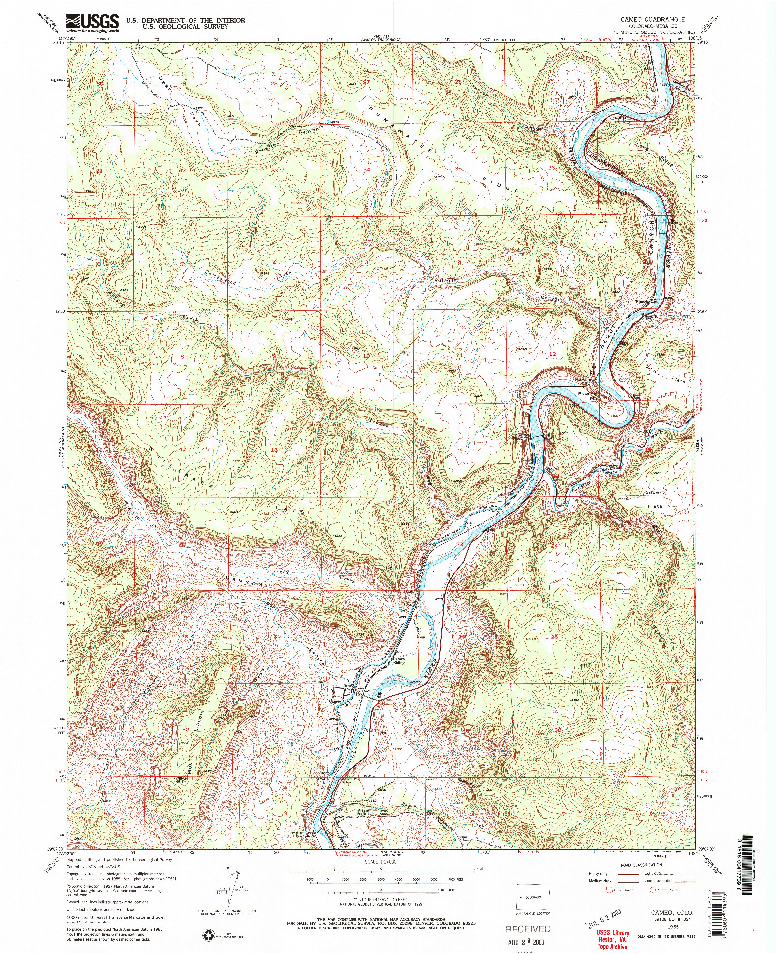 USGS 1:24000-SCALE QUADRANGLE FOR CAMEO, CO 1955