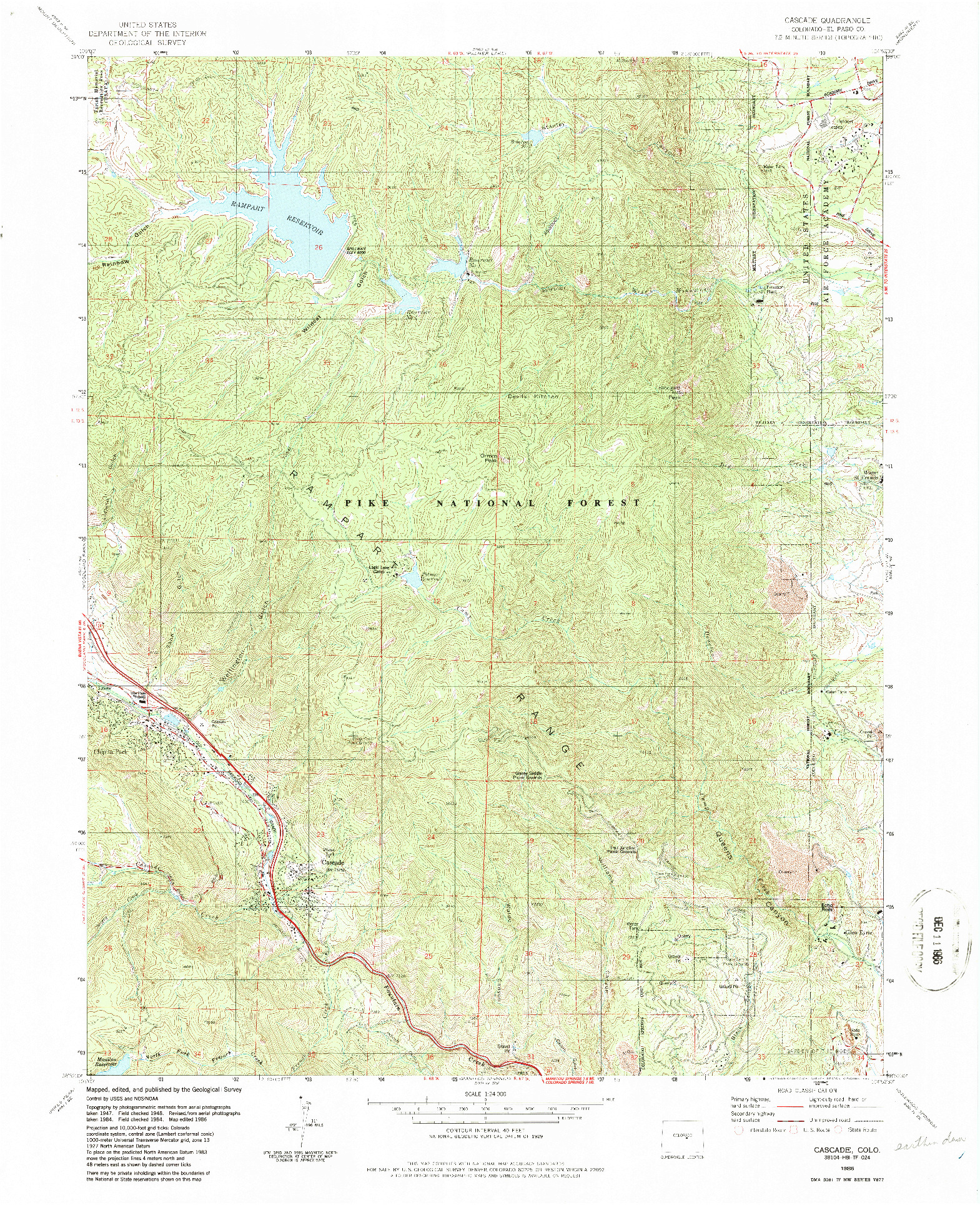 USGS 1:24000-SCALE QUADRANGLE FOR CASCADE, CO 1986