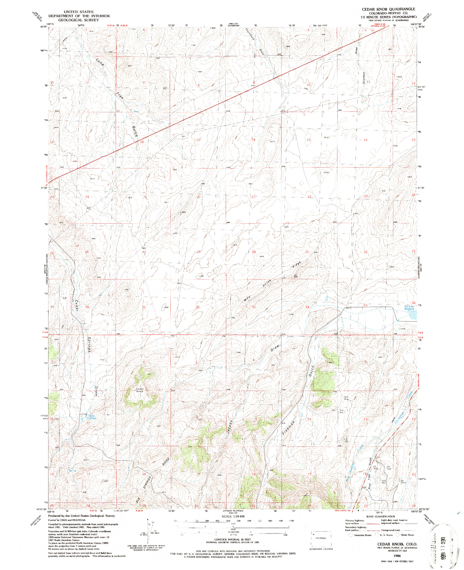 USGS 1:24000-SCALE QUADRANGLE FOR CEDAR KNOB, CO 1986