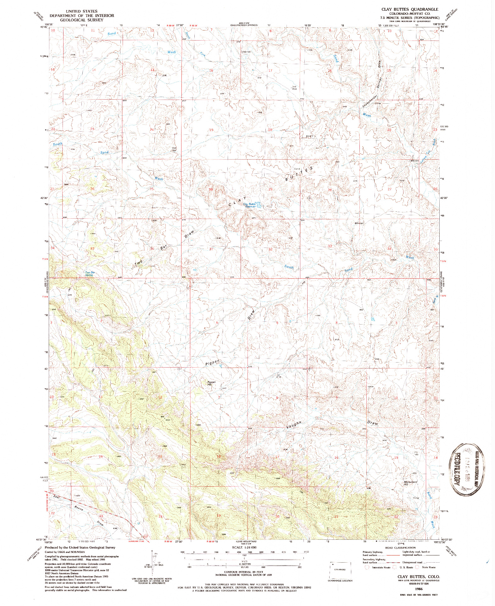 USGS 1:24000-SCALE QUADRANGLE FOR CLAY BUTTES, CO 1986