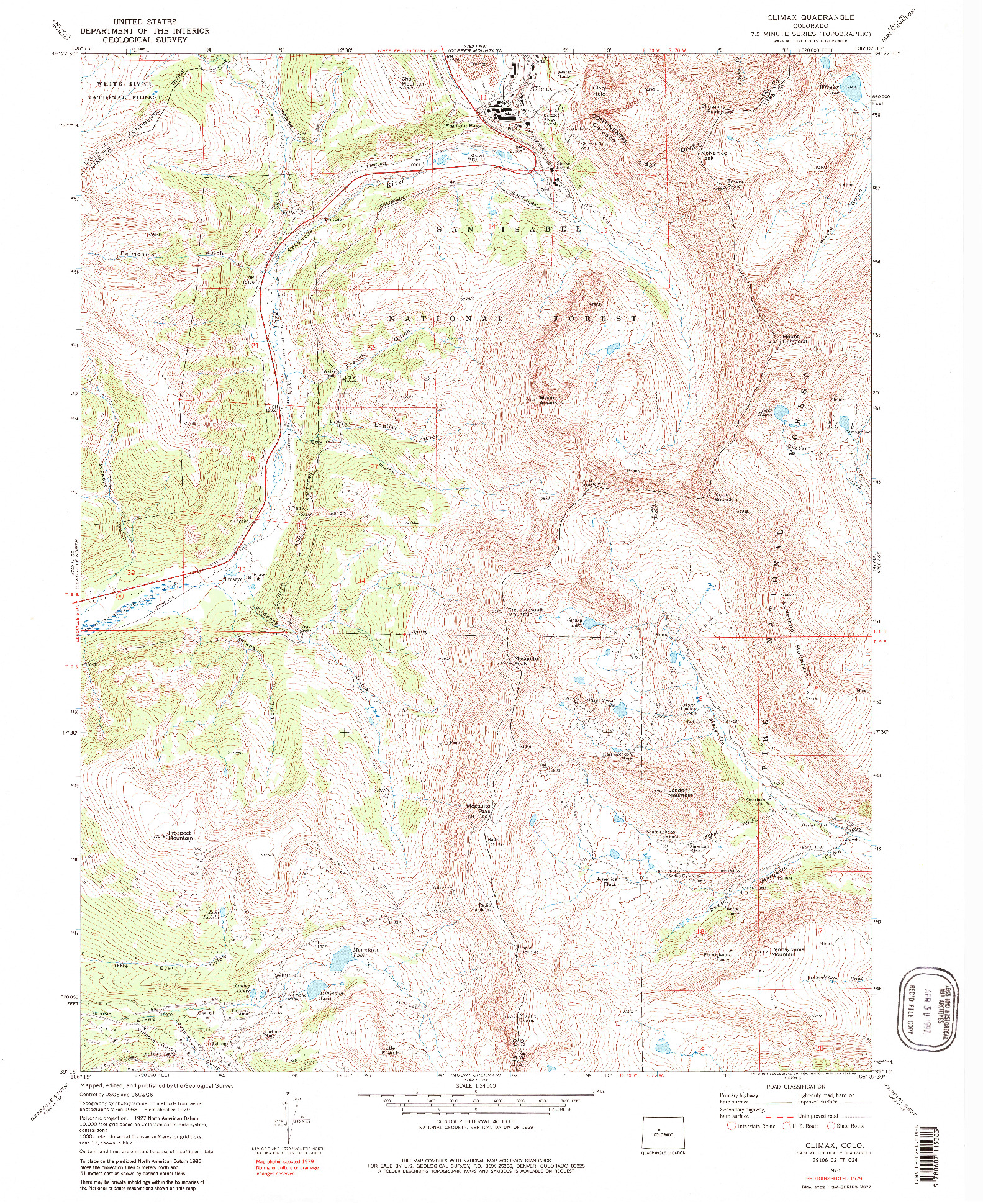 USGS 1:24000-SCALE QUADRANGLE FOR CLIMAX, CO 1970