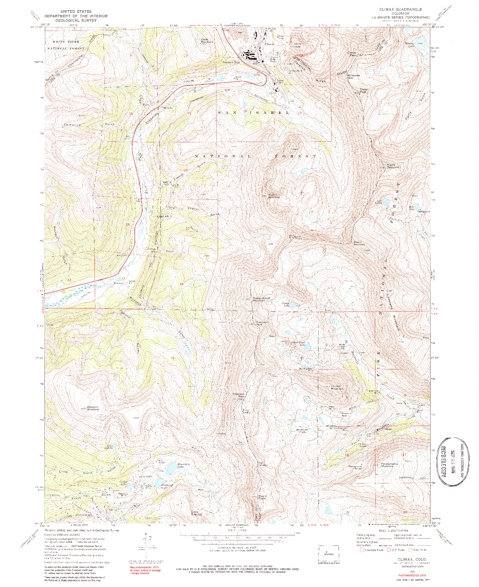 USGS 1:24000-SCALE QUADRANGLE FOR CLIMAX, CO 1970