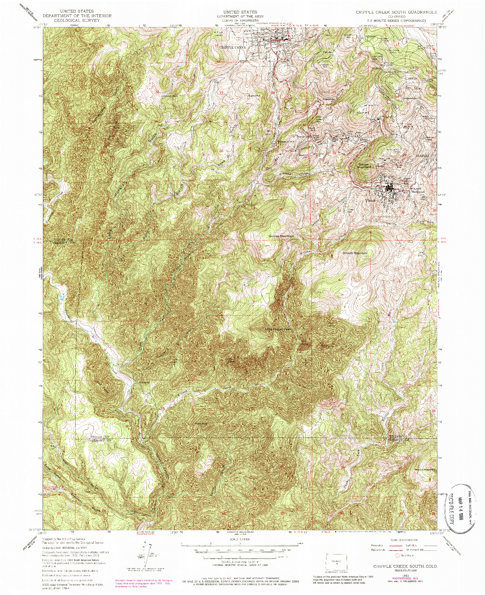 USGS 1:24000-SCALE QUADRANGLE FOR CRIPPLE CREEK SOUTH, CO 1951