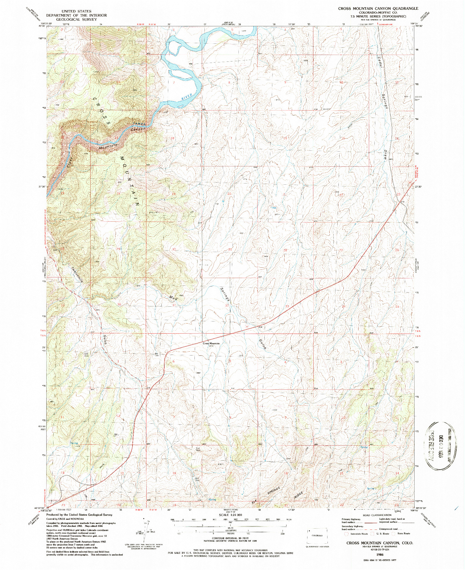 USGS 1:24000-SCALE QUADRANGLE FOR CROSS MOUNTAIN CANYON, CO 1986