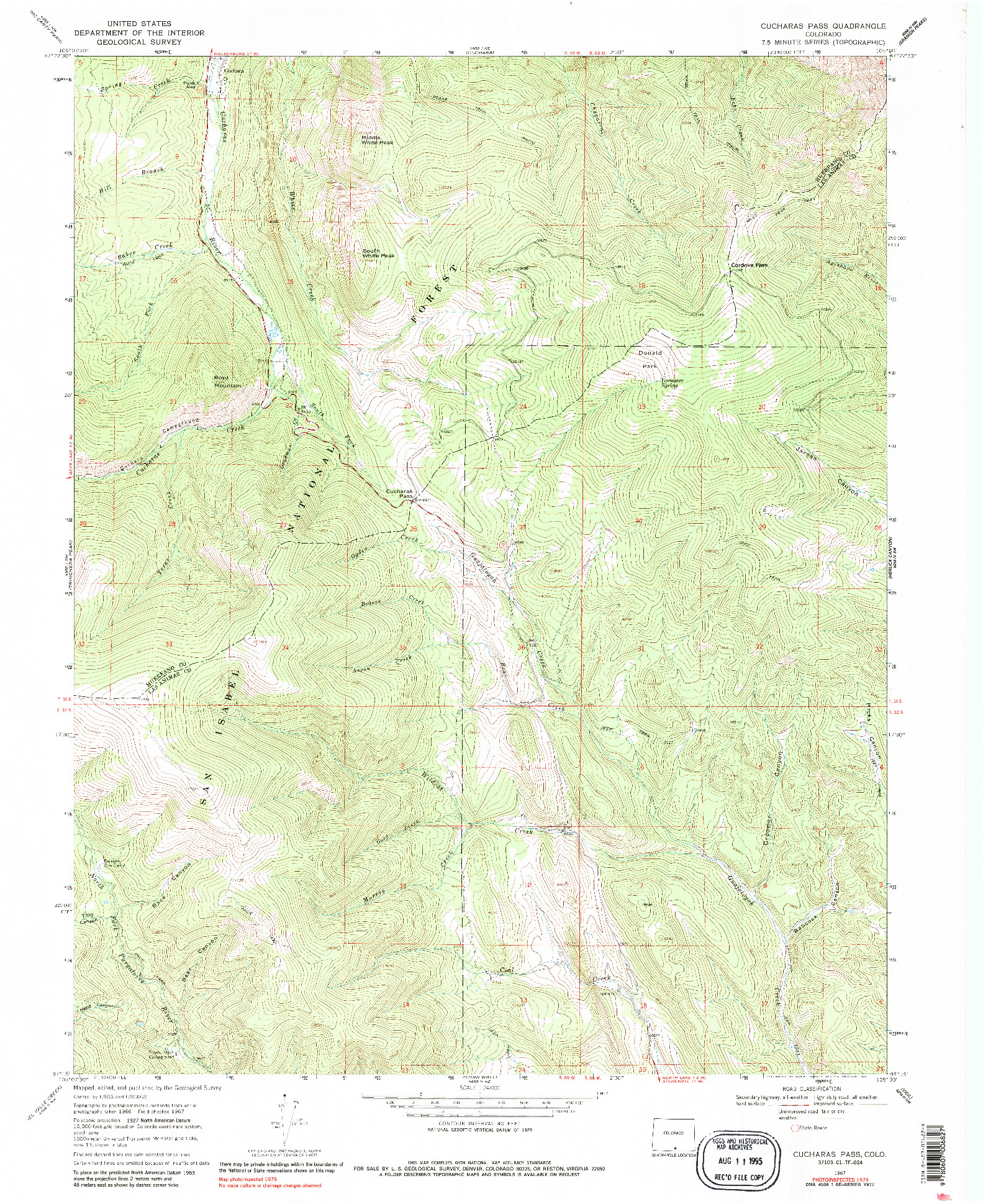 USGS 1:24000-SCALE QUADRANGLE FOR CUCHARAS PASS, CO 1967