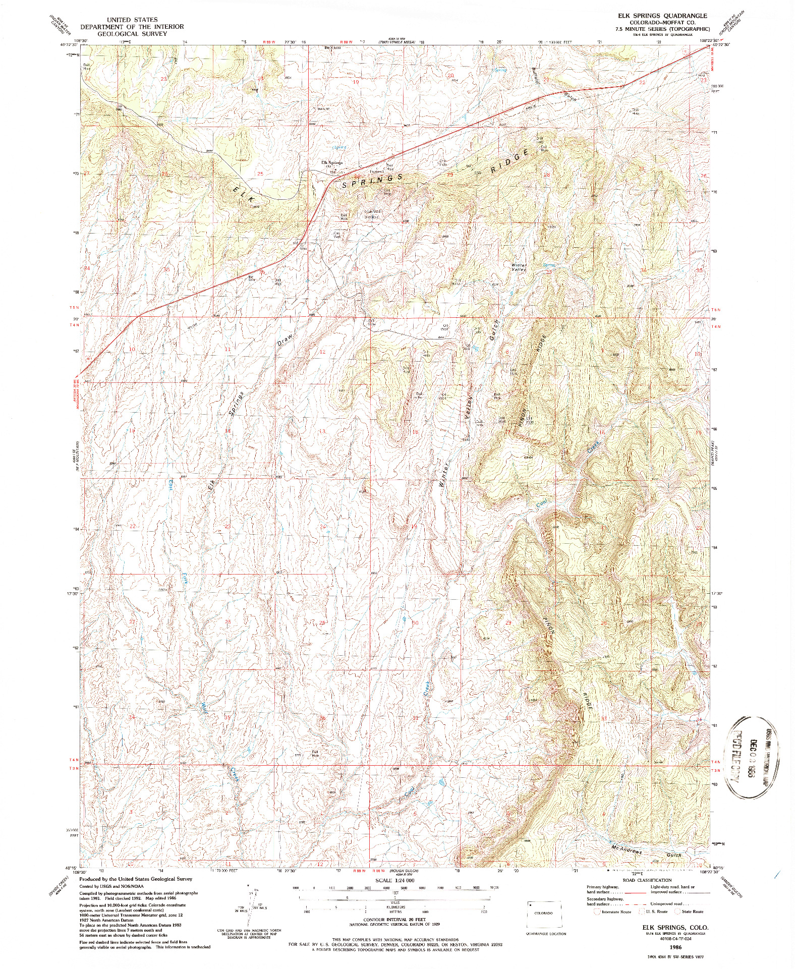 USGS 1:24000-SCALE QUADRANGLE FOR ELK SPRINGS, CO 1986