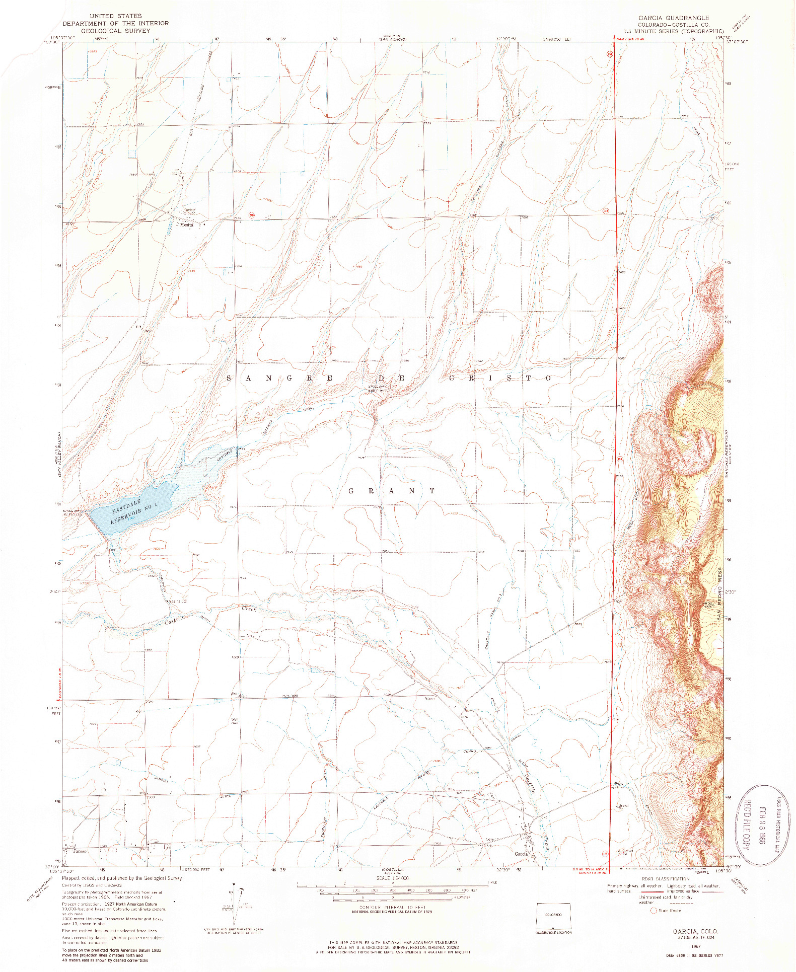 USGS 1:24000-SCALE QUADRANGLE FOR GARCIA, CO 1967