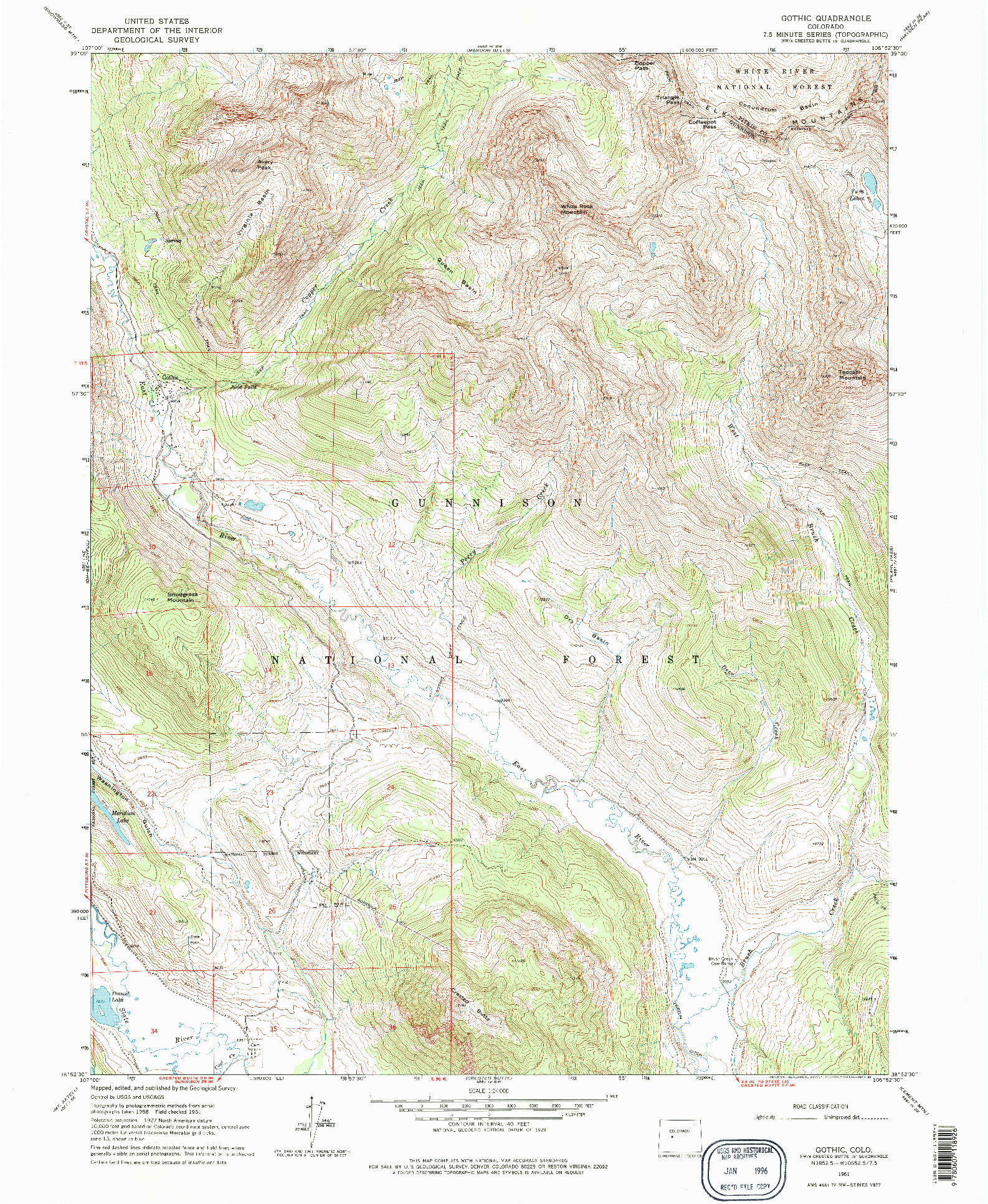 USGS 1:24000-SCALE QUADRANGLE FOR GOTHIC, CO 1961
