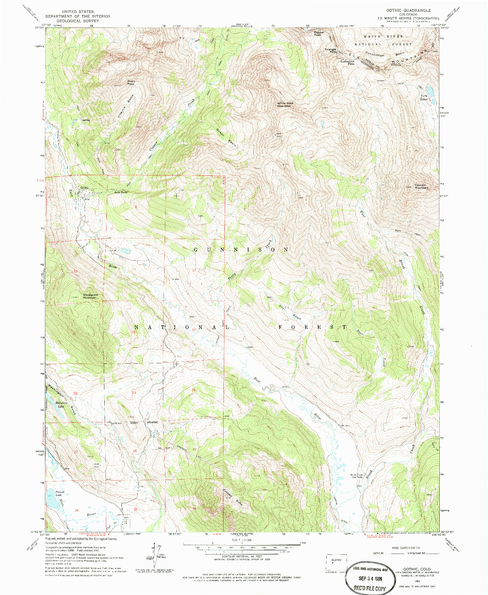 USGS 1:24000-SCALE QUADRANGLE FOR GOTHIC, CO 1961