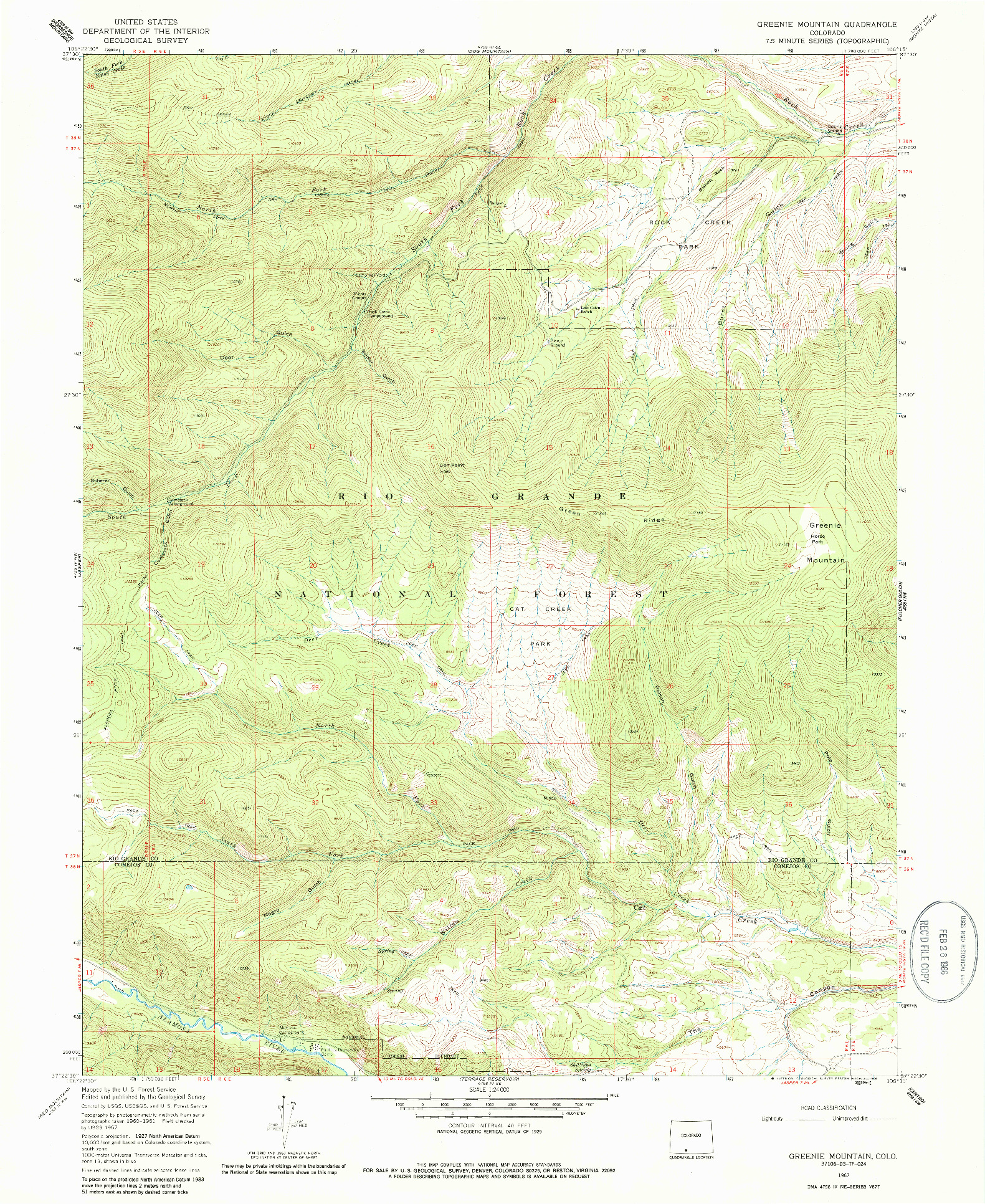 USGS 1:24000-SCALE QUADRANGLE FOR GREENIE MOUNTAIN, CO 1967