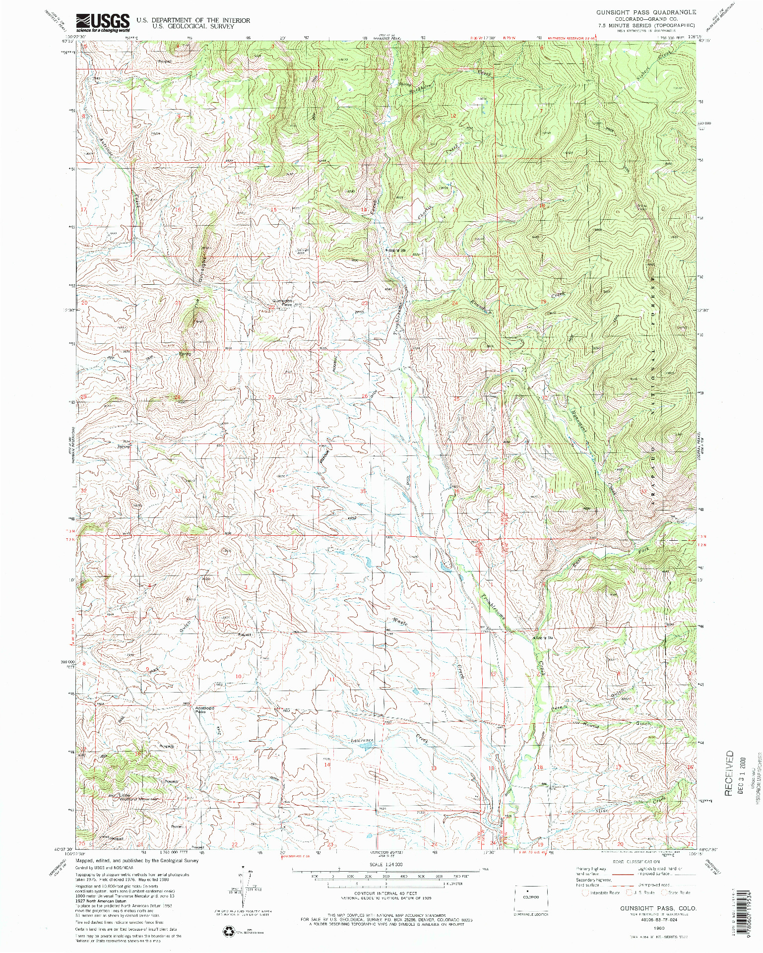 USGS 1:24000-SCALE QUADRANGLE FOR GUNSIGHT PASS, CO 1980