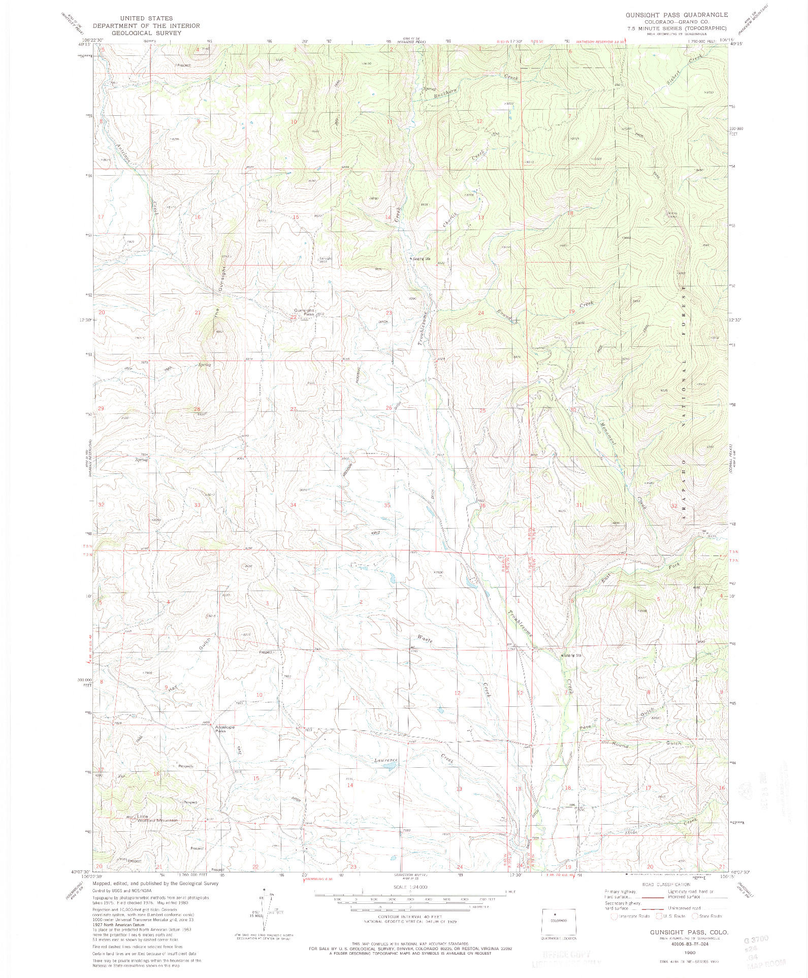 USGS 1:24000-SCALE QUADRANGLE FOR GUNSIGHT PASS, CO 1980