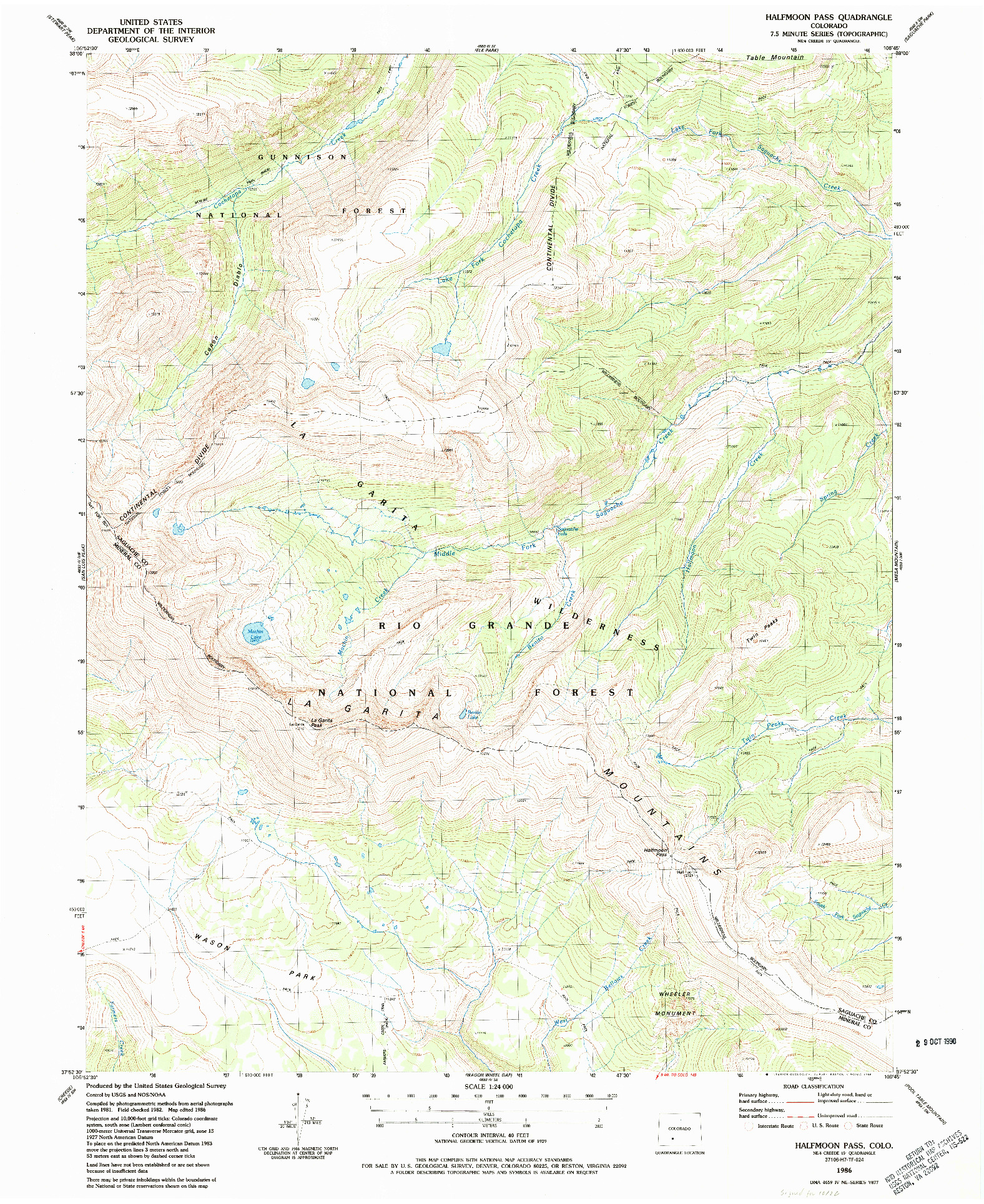 USGS 1:24000-SCALE QUADRANGLE FOR HALFMOON PASS, CO 1986
