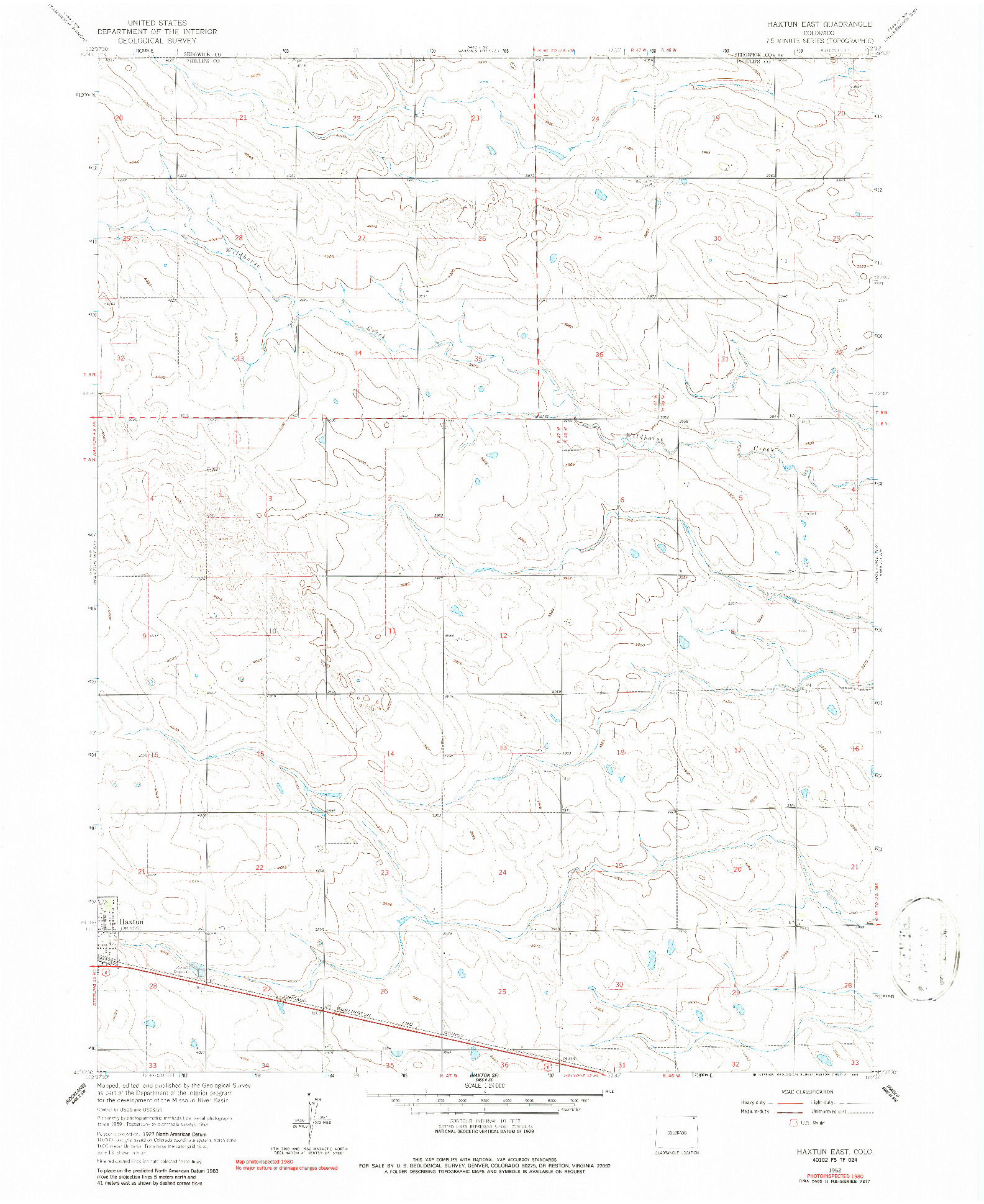 USGS 1:24000-SCALE QUADRANGLE FOR HAXTUN EAST, CO 1962