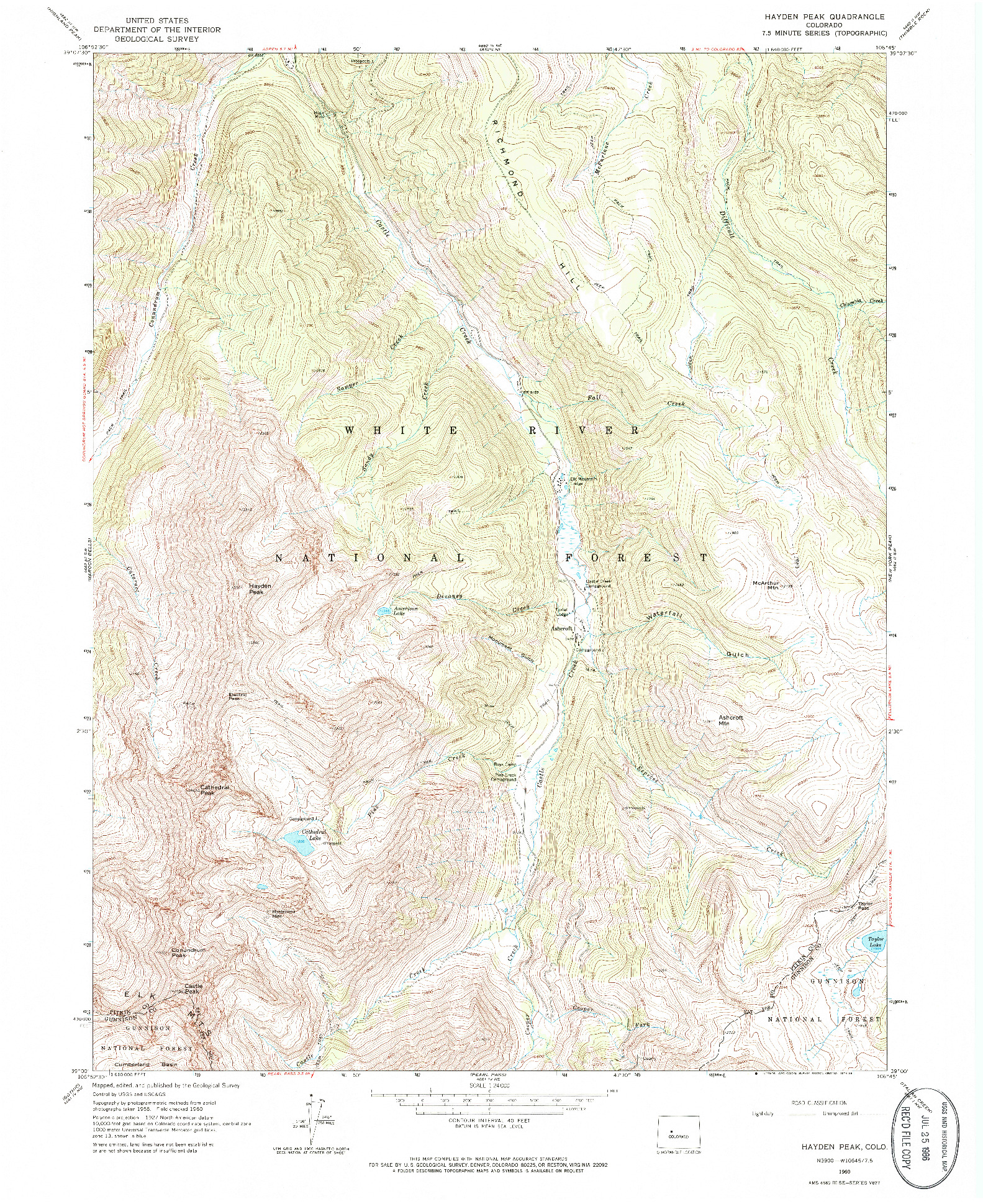 USGS 1:24000-SCALE QUADRANGLE FOR HAYDEN PEAK, CO 1960