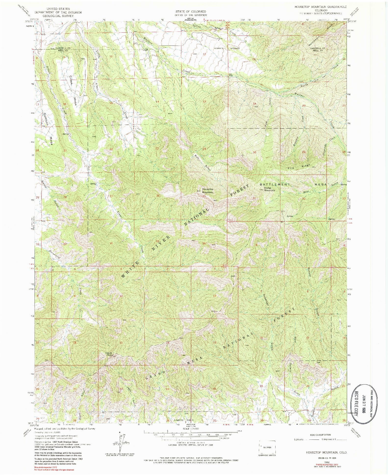 USGS 1:24000-SCALE QUADRANGLE FOR HOUSETOP MOUNTAIN, CO 1962