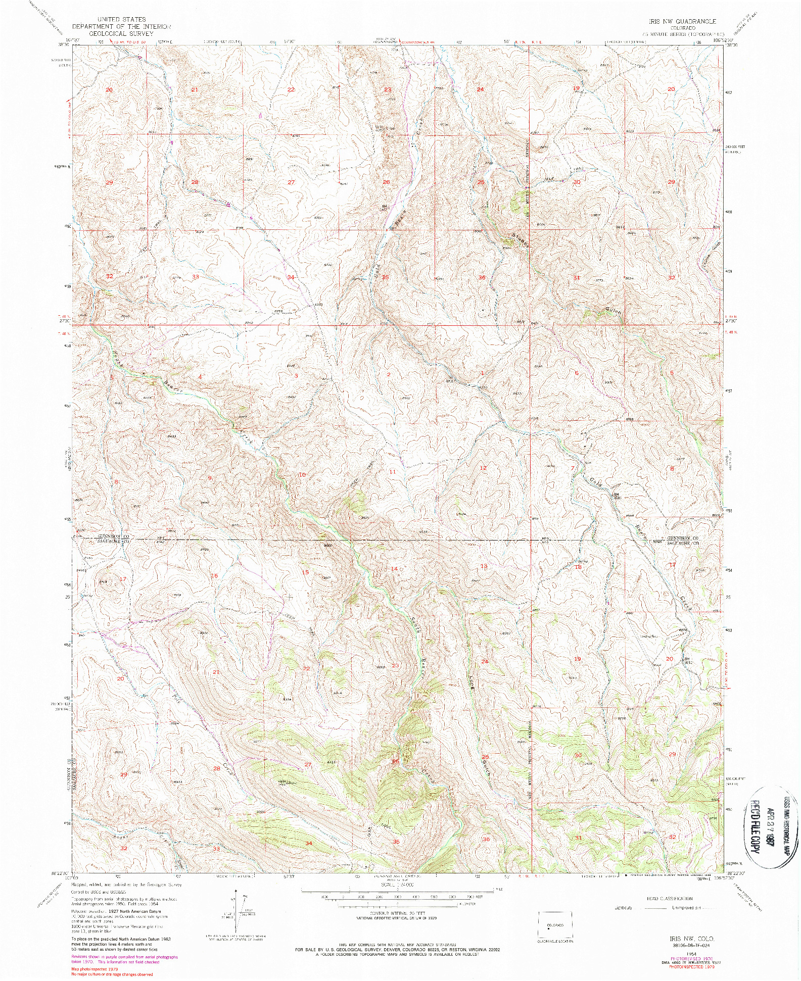 USGS 1:24000-SCALE QUADRANGLE FOR IRIS NW, CO 1954