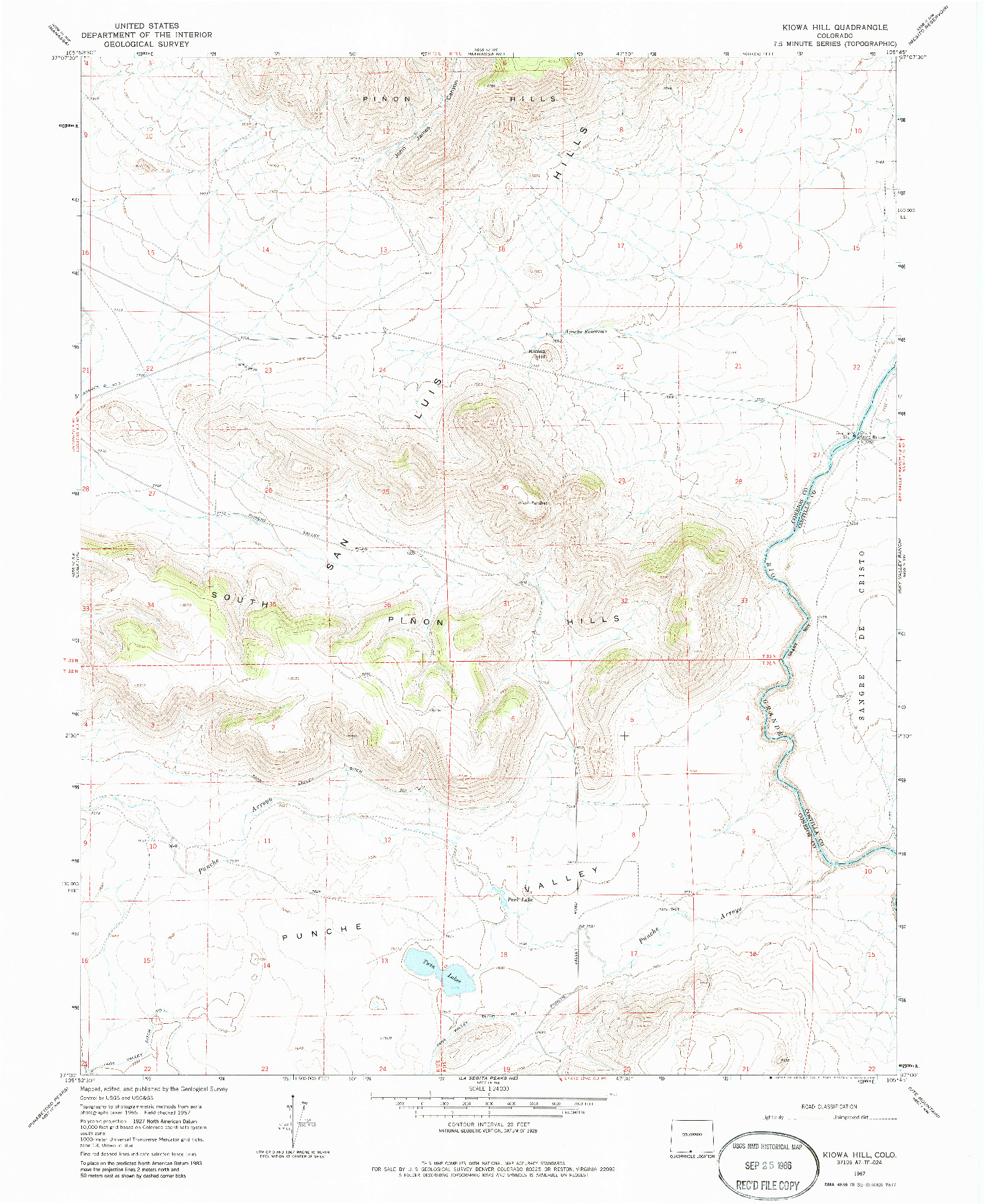 USGS 1:24000-SCALE QUADRANGLE FOR KIOWA HILL, CO 1967