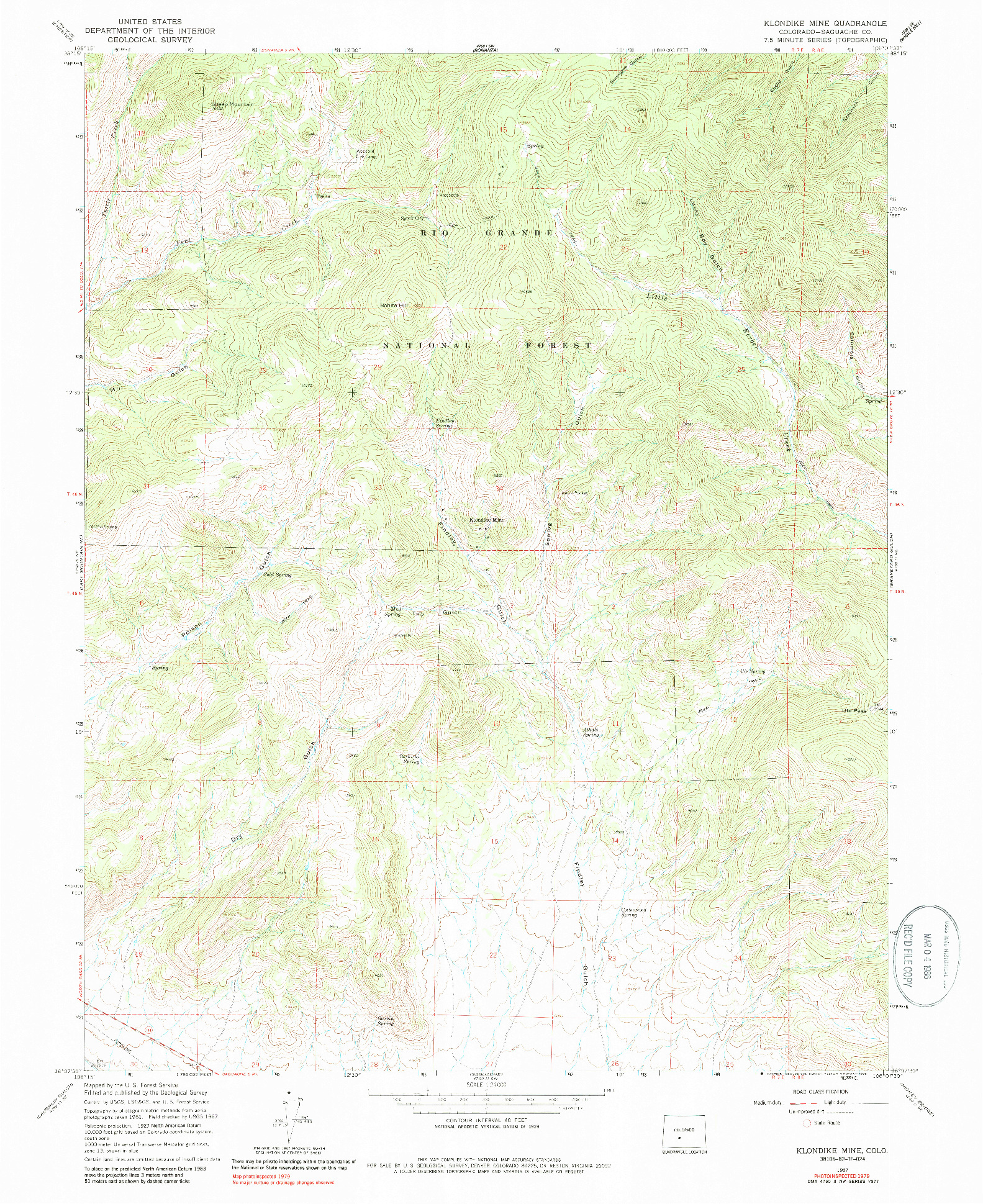 USGS 1:24000-SCALE QUADRANGLE FOR KLONDIKE MINE, CO 1967