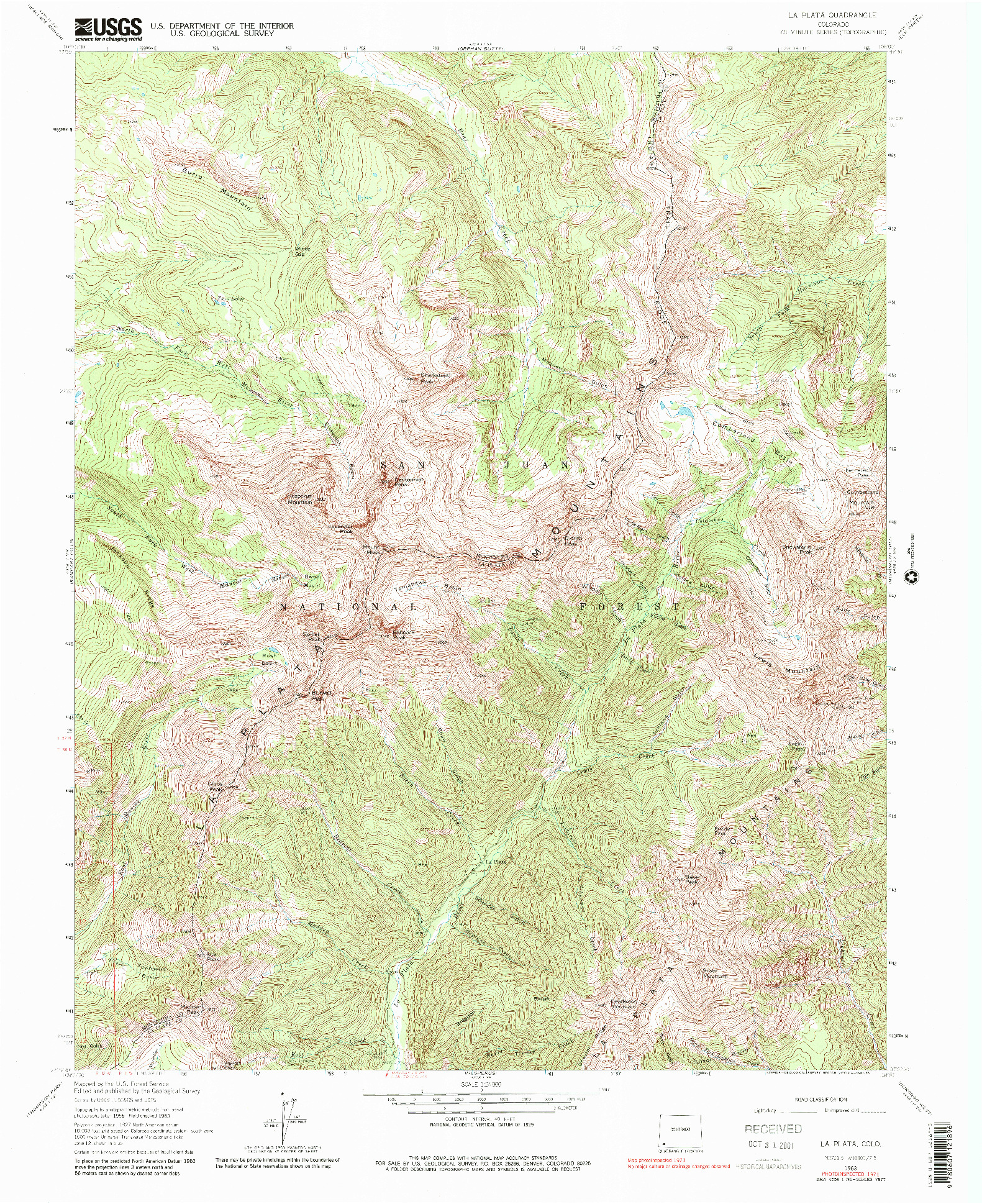 USGS 1:24000-SCALE QUADRANGLE FOR LA PLATA, CO 1963