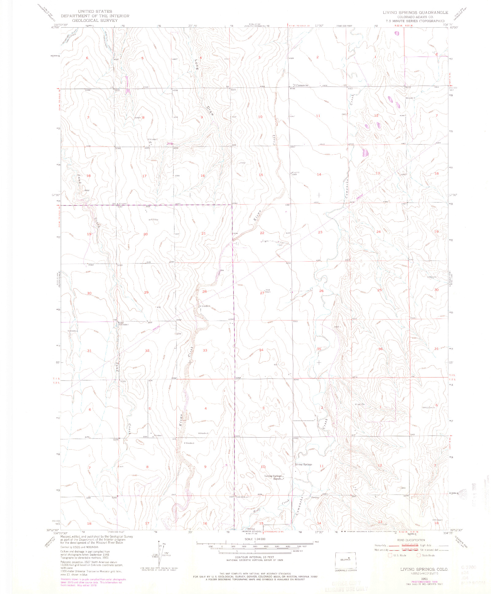 USGS 1:24000-SCALE QUADRANGLE FOR LIVING SPRINGS, CO 1951