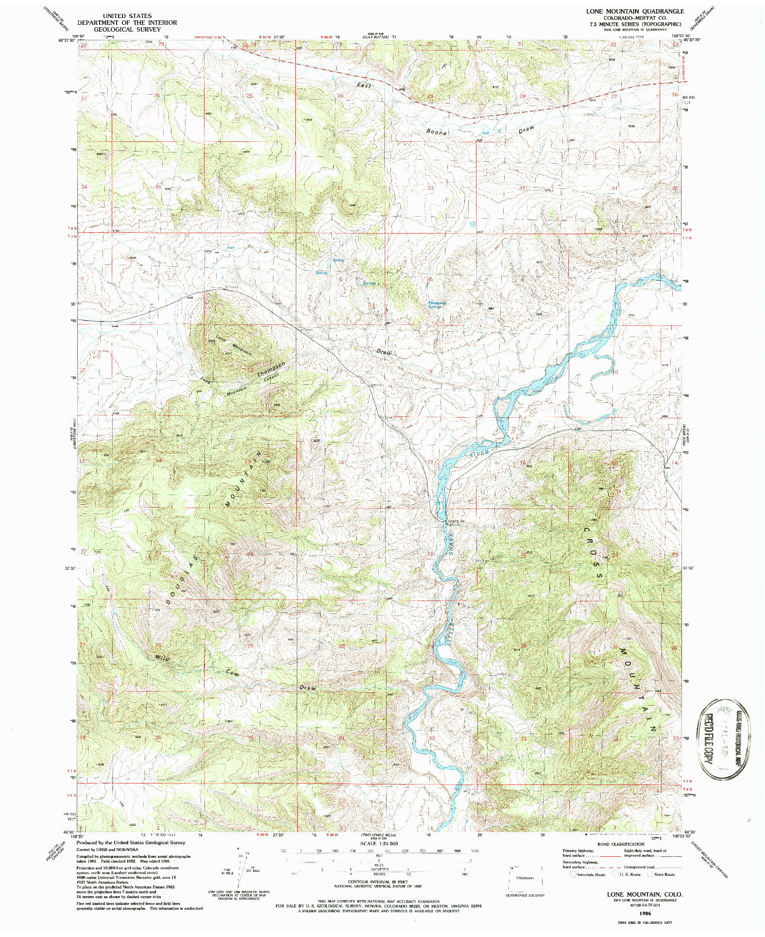 USGS 1:24000-SCALE QUADRANGLE FOR LONE MOUNTAIN, CO 1986