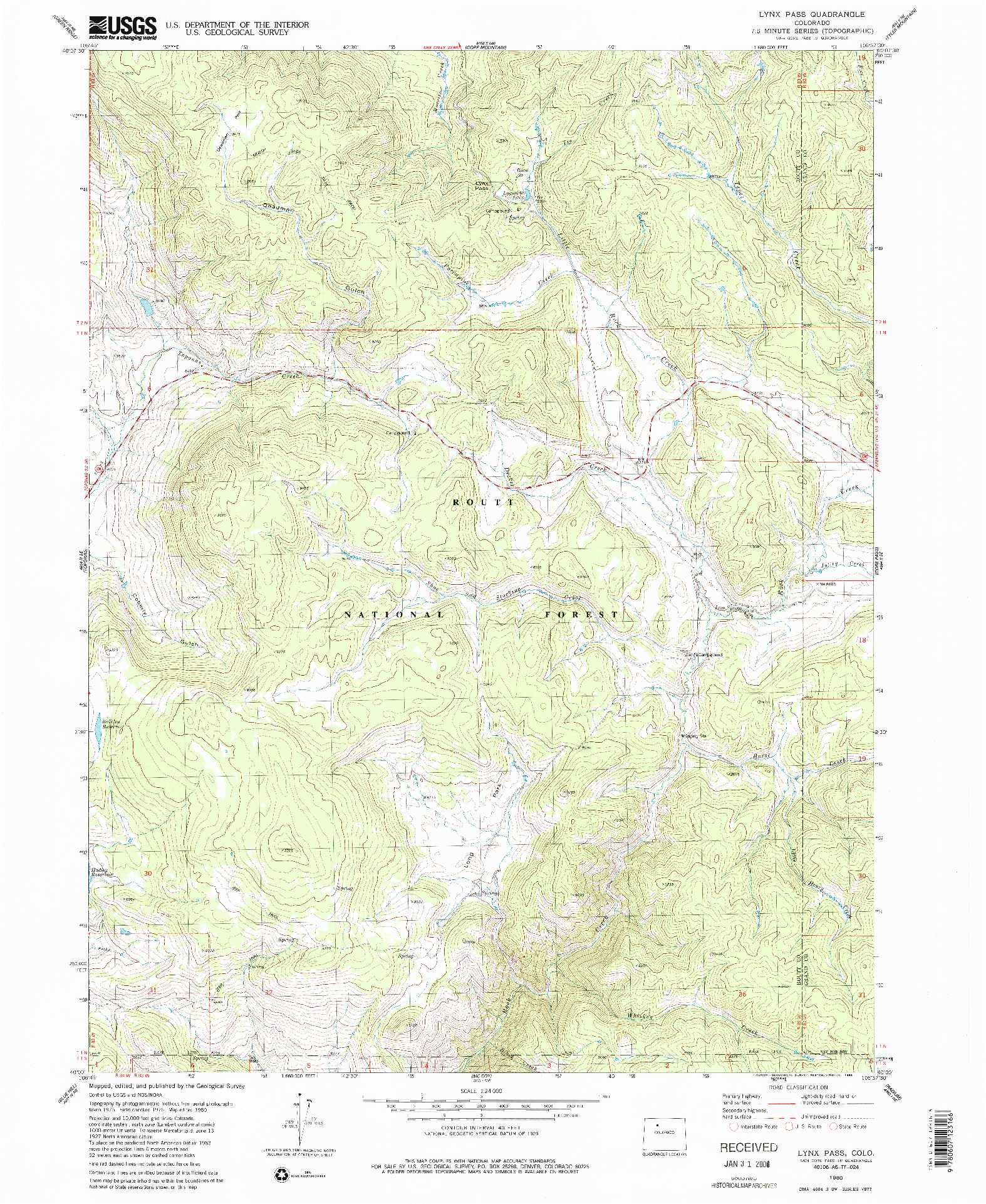 USGS 1:24000-SCALE QUADRANGLE FOR LYNX PASS, CO 1980