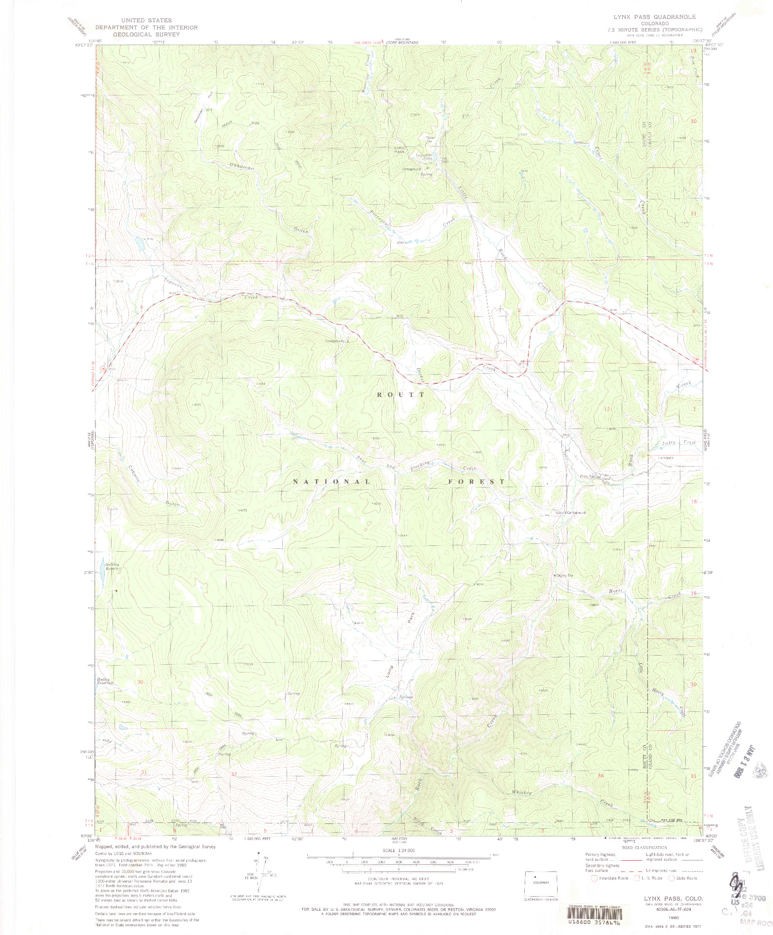 USGS 1:24000-SCALE QUADRANGLE FOR LYNX PASS, CO 1980