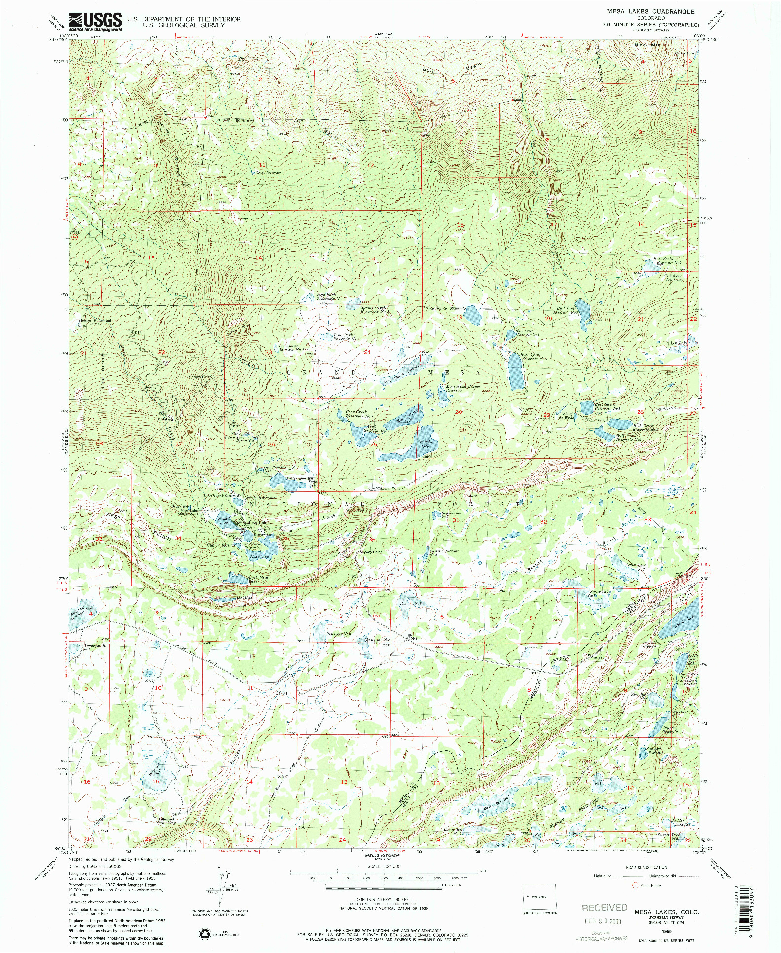 USGS 1:24000-SCALE QUADRANGLE FOR MESA LAKES, CO 1955
